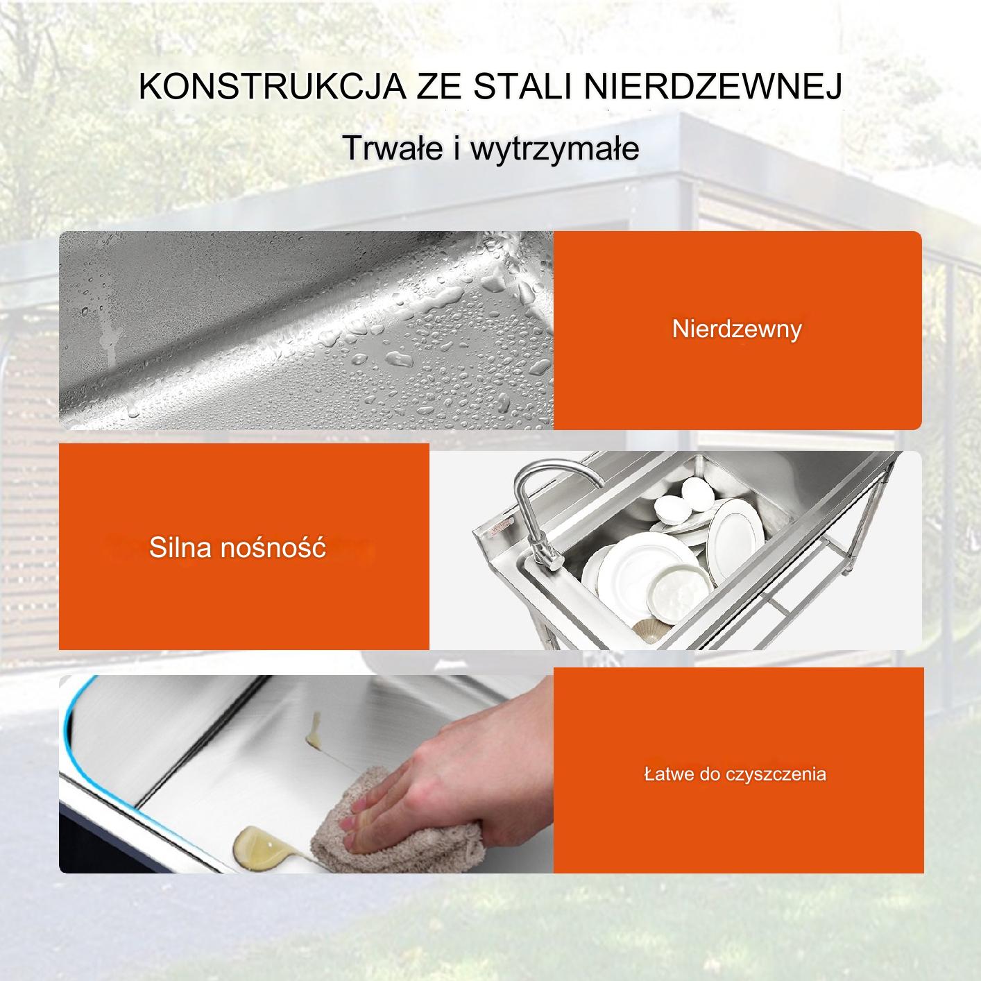 Zlewozmywak zlew stojący nierdzewny 120x50x95 cm blat roboczy gastronomia - obrazek 3