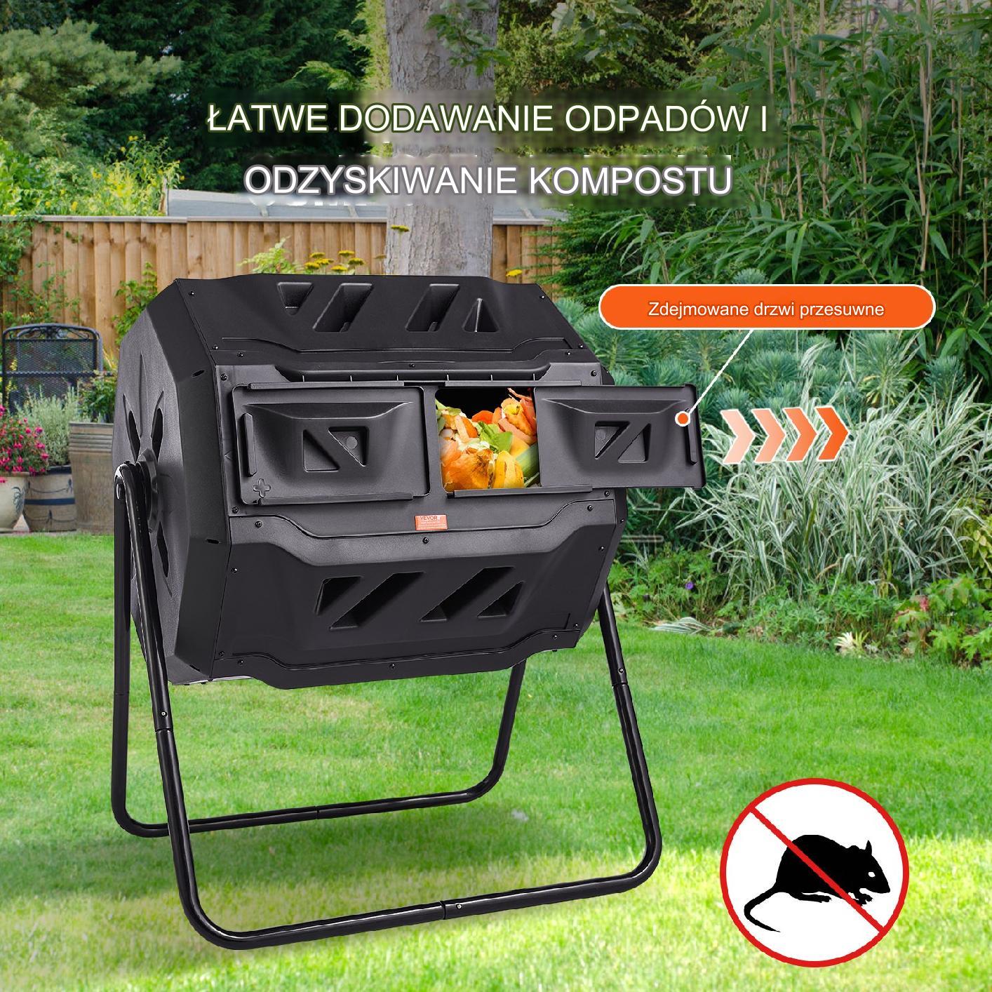 Kompostownik obrotowy dwukomorowy na stelażu bębnowy 163 L - obrazek 7