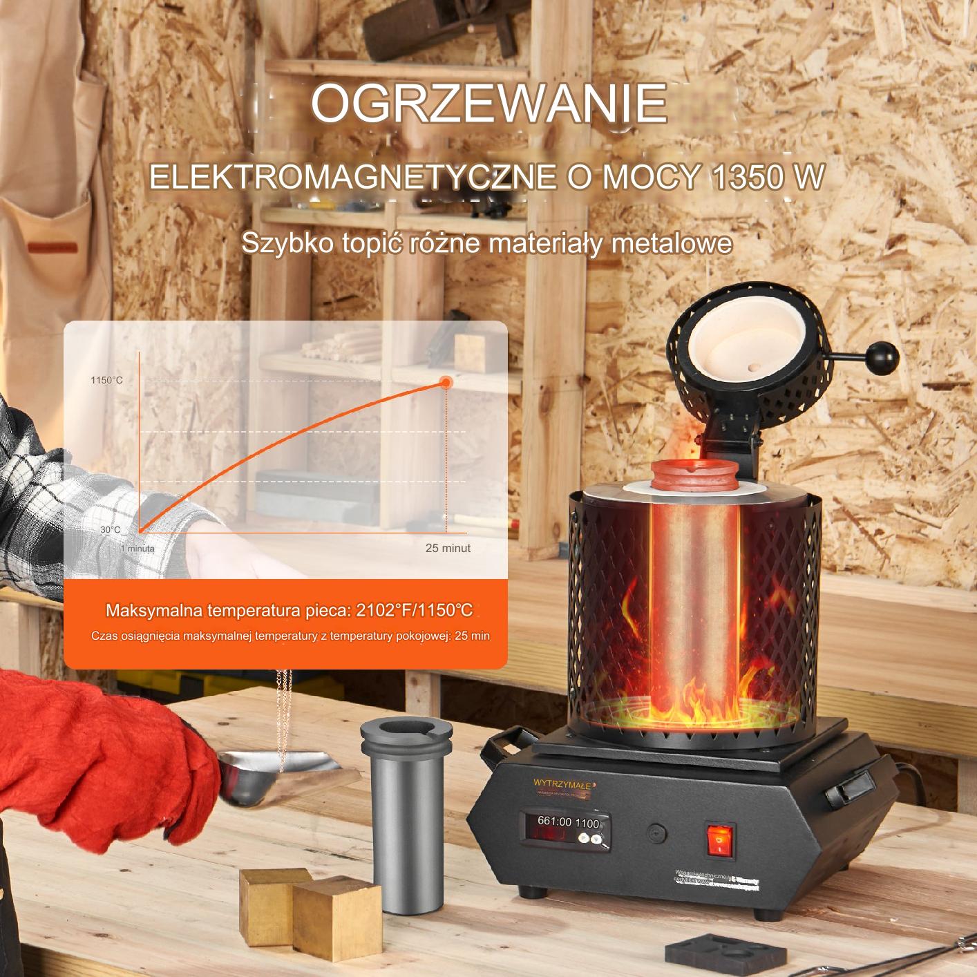 Piec do topienia metali cyfrowy do złota srebra 1350 W 3 kg - obrazek 4