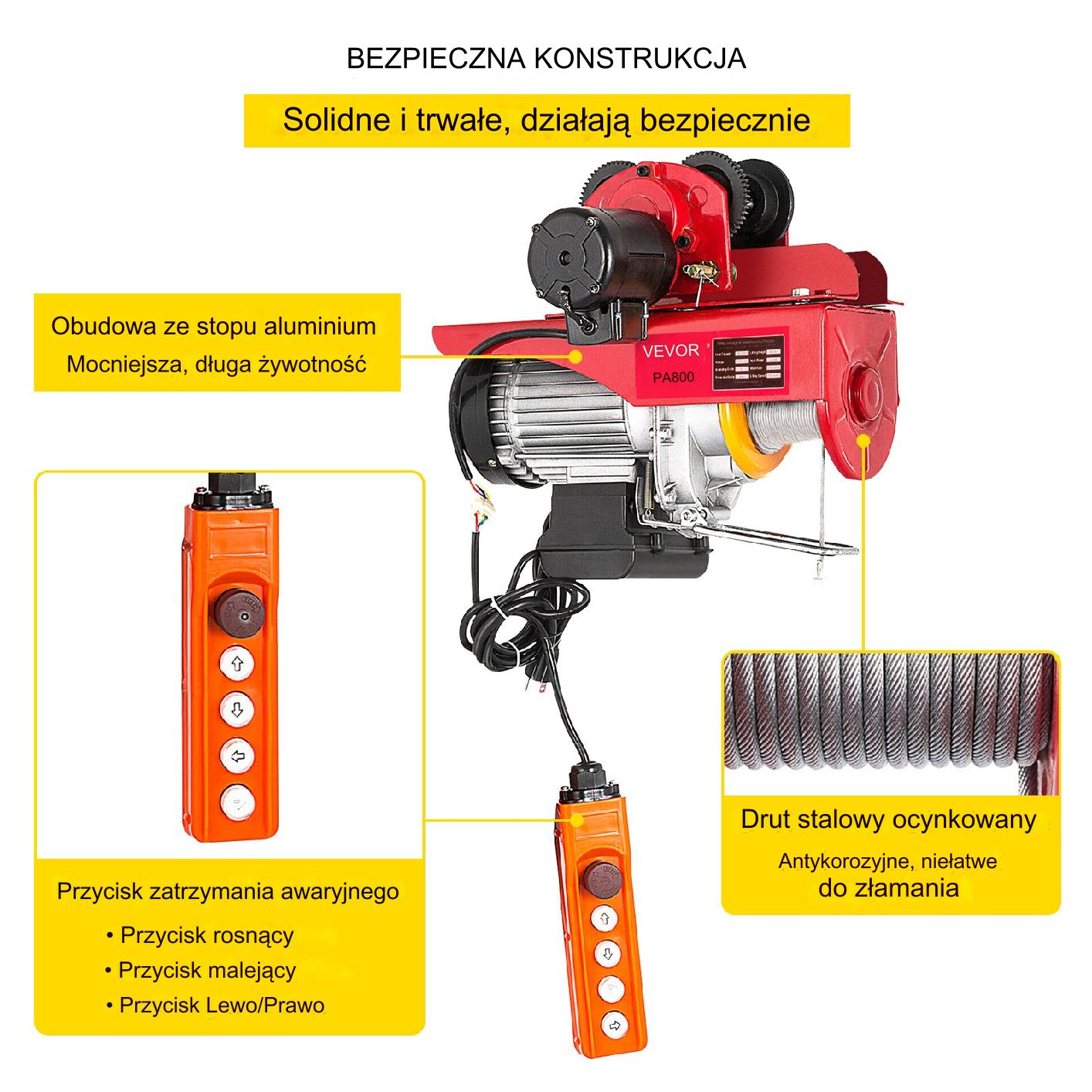 Wciągarka Elektryczna 800 kg 1300W 12 m Wciągnik Linowy Pilot 230V - obrazek 5