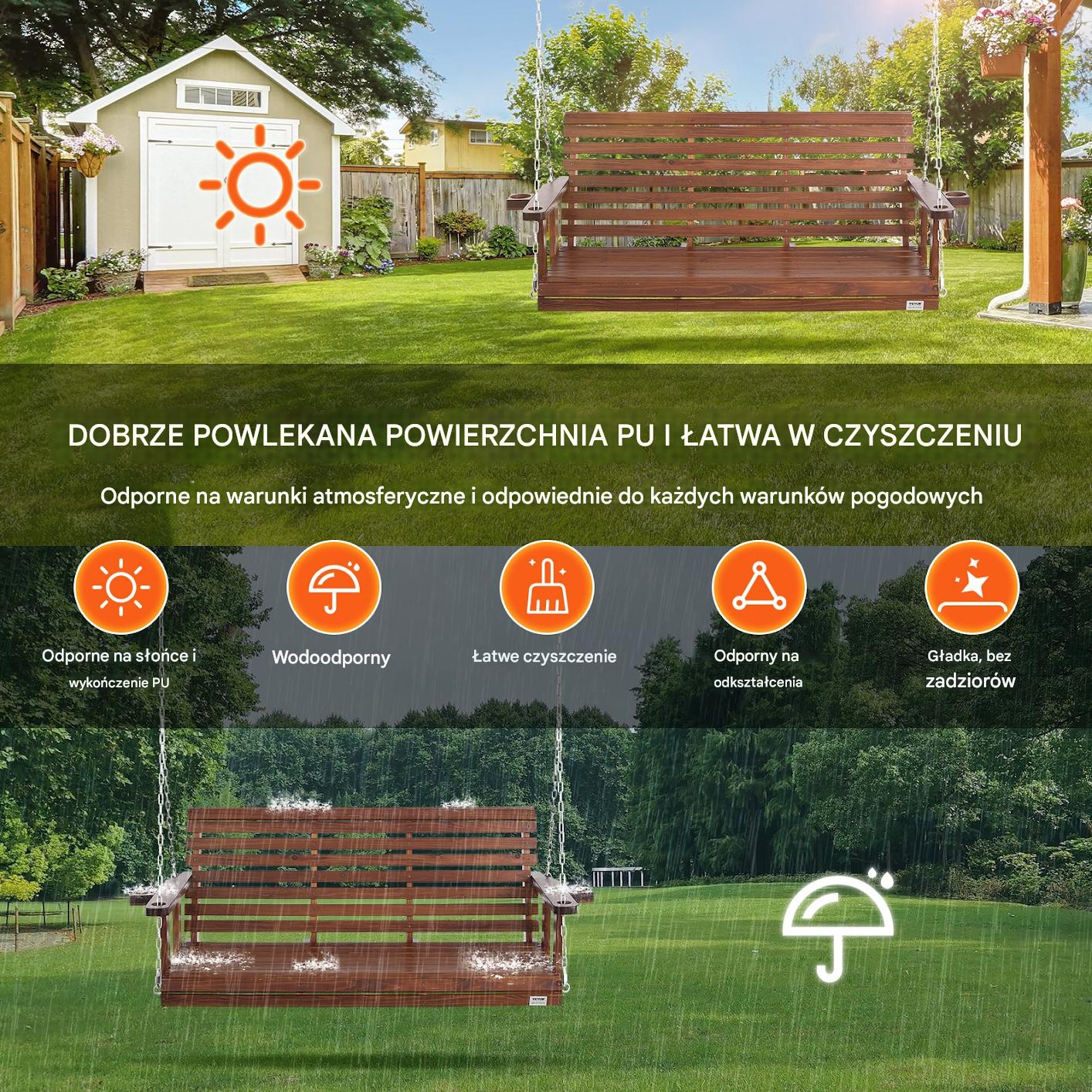 Drewniana huśtawka ogrodowa wisząca na taras werandę 170 cm - obrazek 3