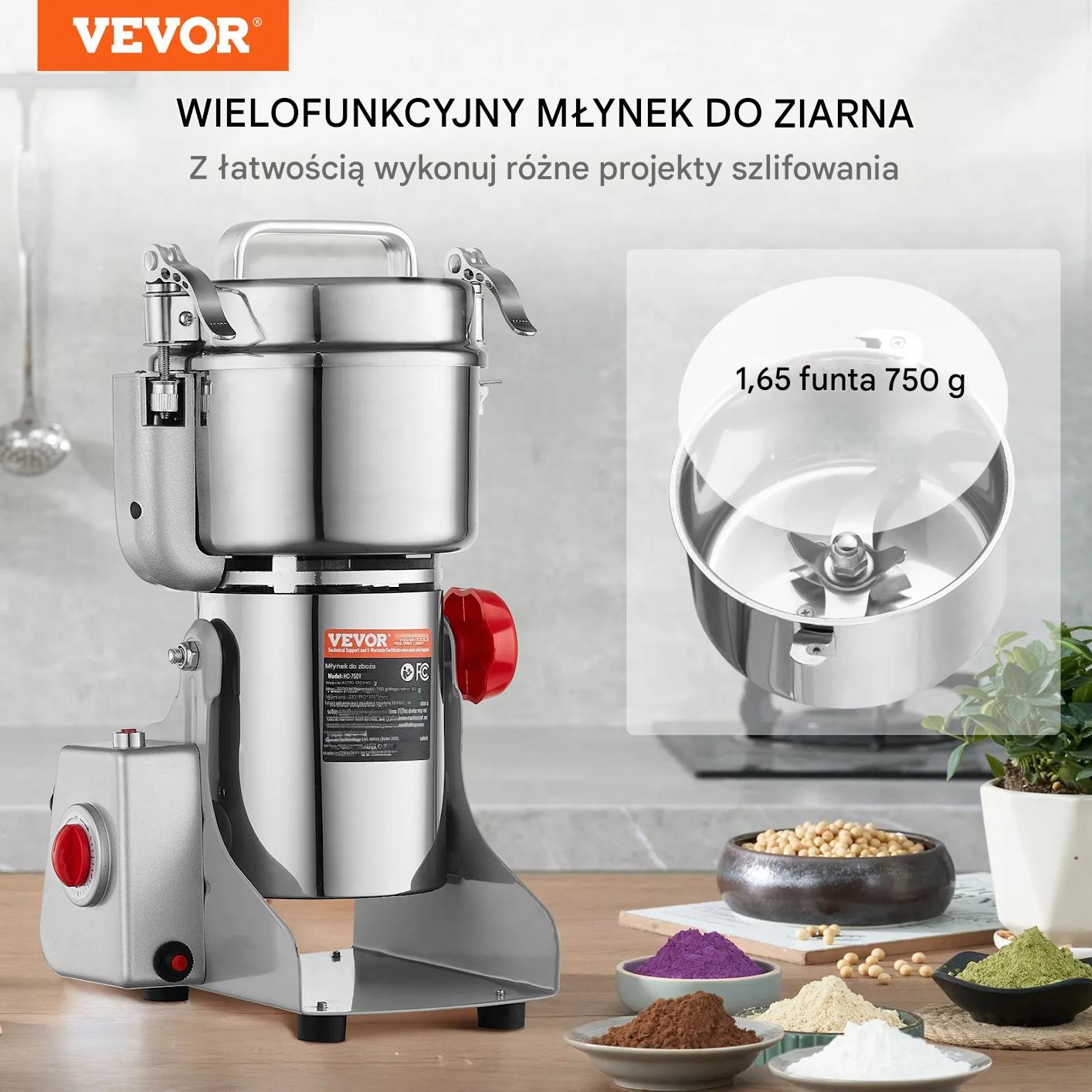 Młynek zbożowy elektryczny 2000W stal nierdzewna szybki przyprawy - obrazek 3