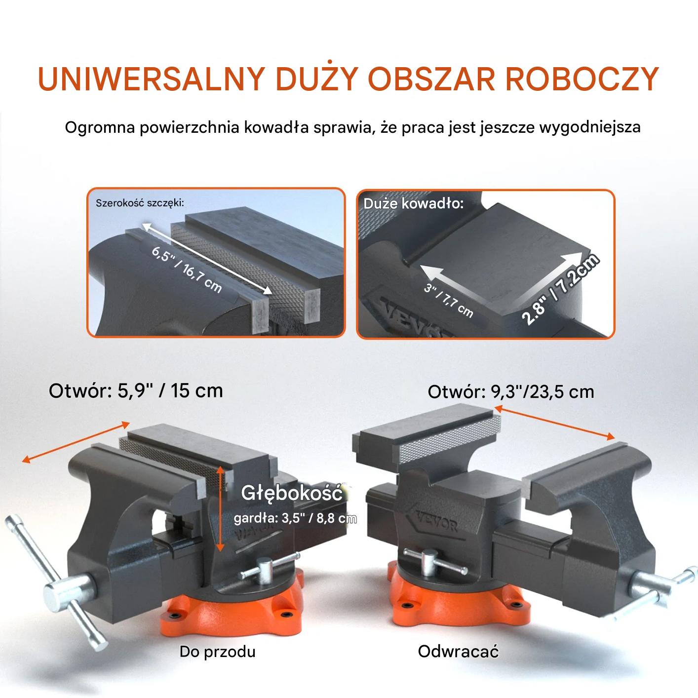 Imadło warsztatowe 16,5cm obrotowe z kowadłem żeliwne do wiertarki rur - obrazek 2