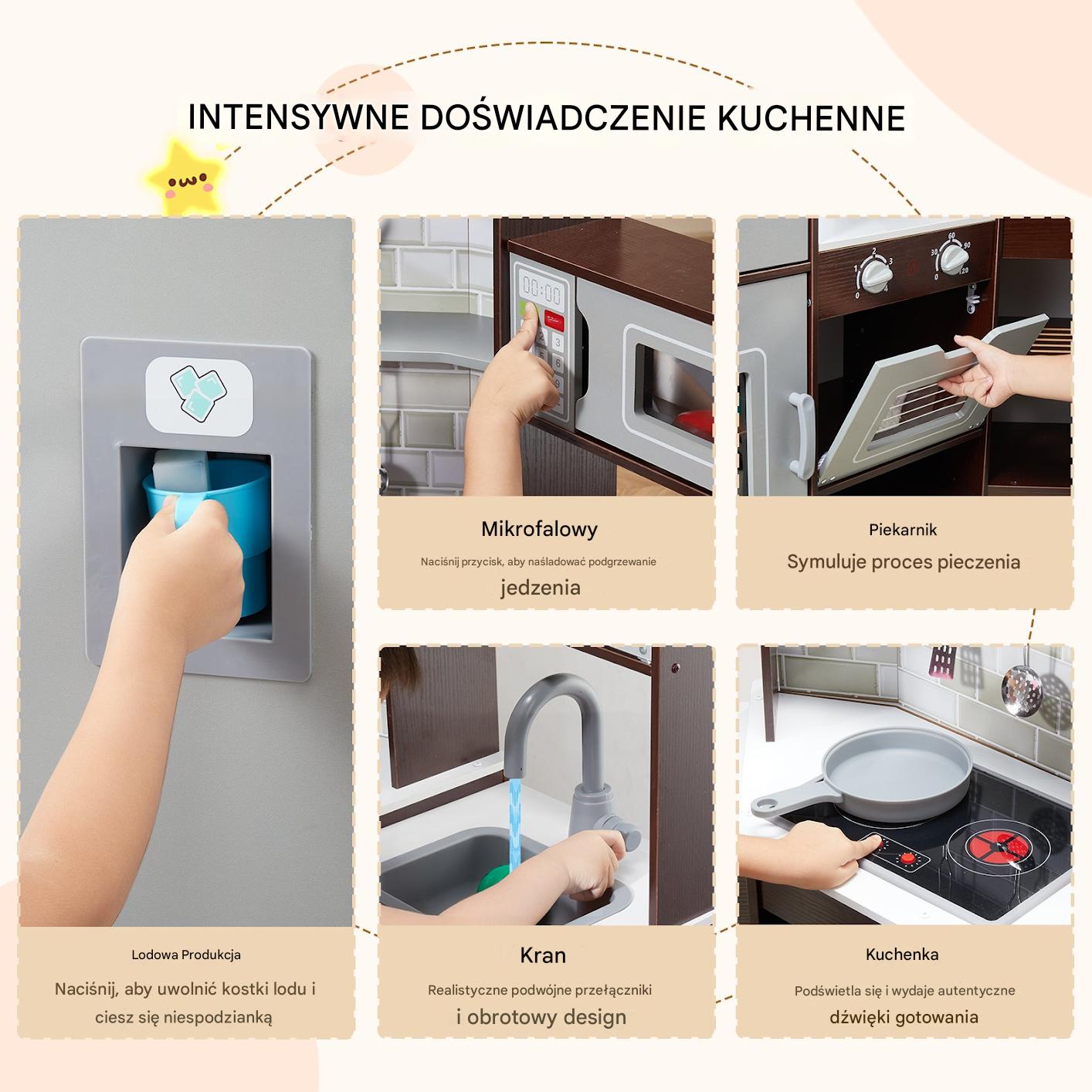 Zestaw kuchenny dla dzieci 24 akcesoria brązowy drewniany z blatem - obrazek 5