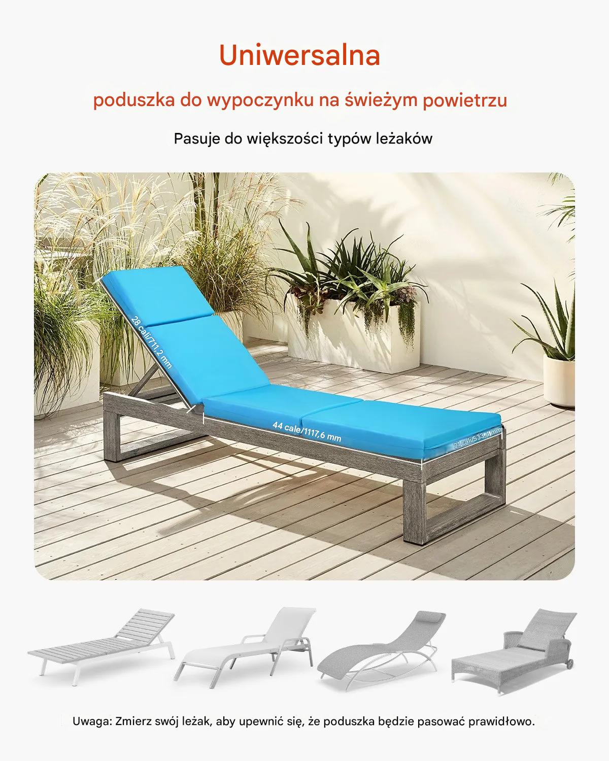 Poduszki błękitne na leżak ogrodowy 2szt 183x53 cm wodoodporne basen taras - obrazek 3
