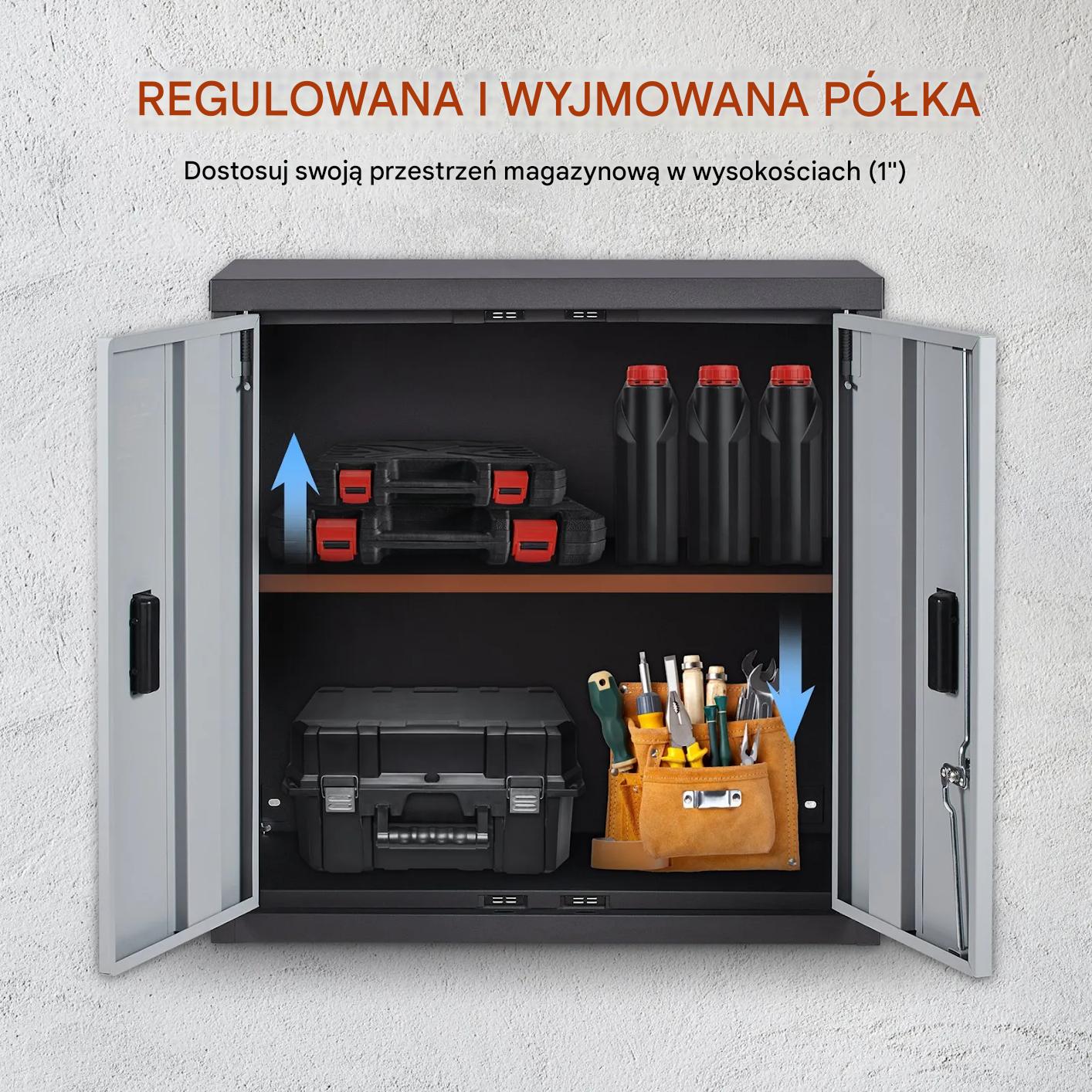 Szafka ścienna metalowa składana garaż biuro narzędzia czarna zamykana - obrazek 3