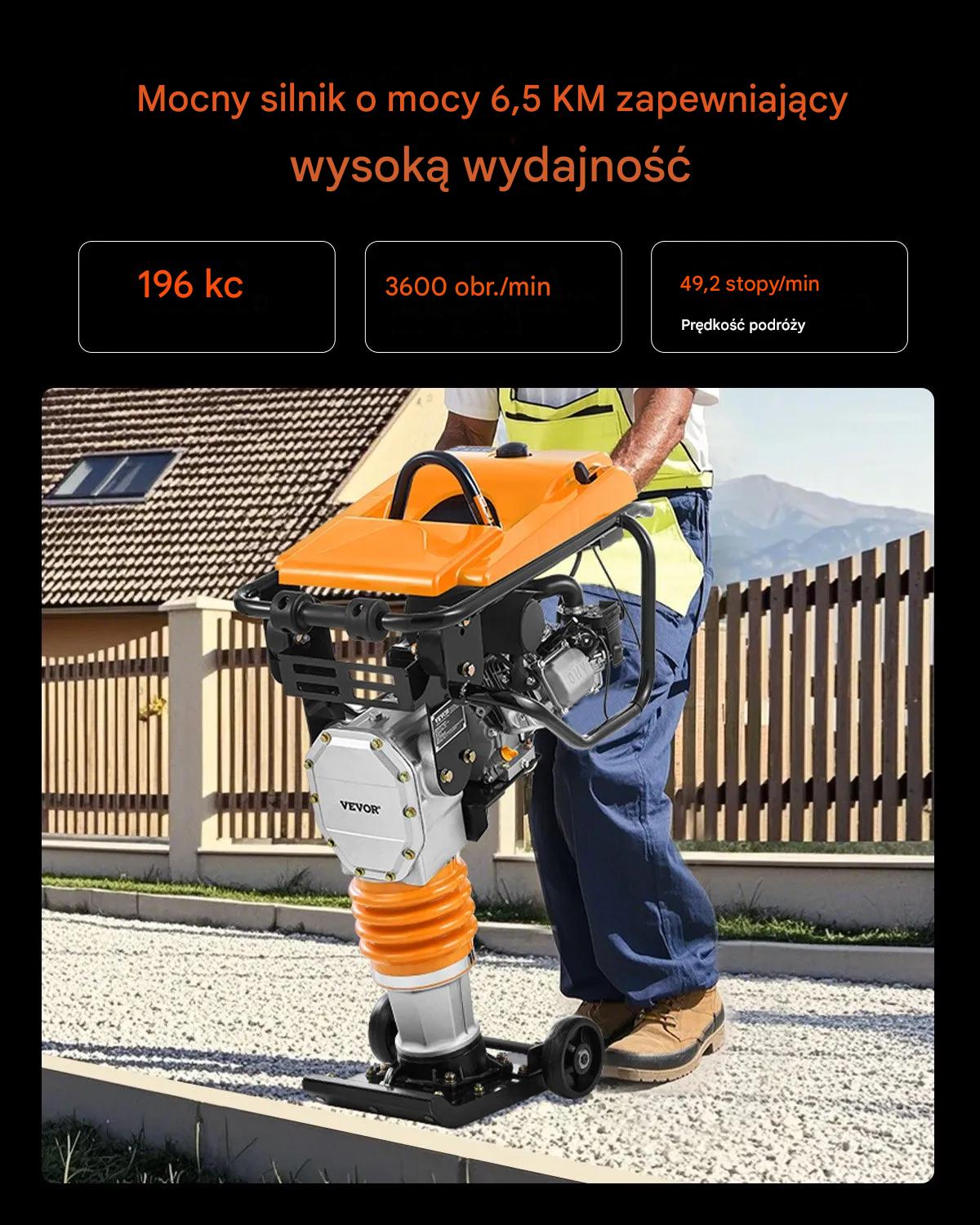 Wibrator zagęszczarka do betonu 6.5HP 1632kg mocny ubijak 66cm do gruntu - obrazek 5
