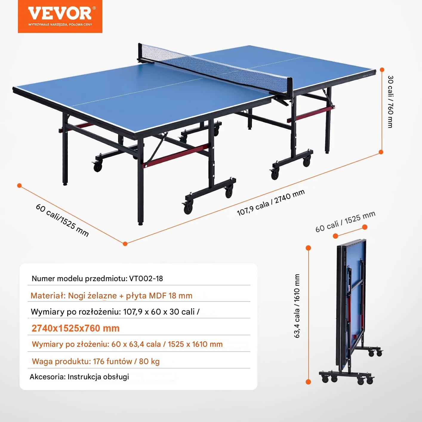 Stół do tenisa stołowego składany mocny ping pong 18 mm zestaw piłka siatka - obrazek 2