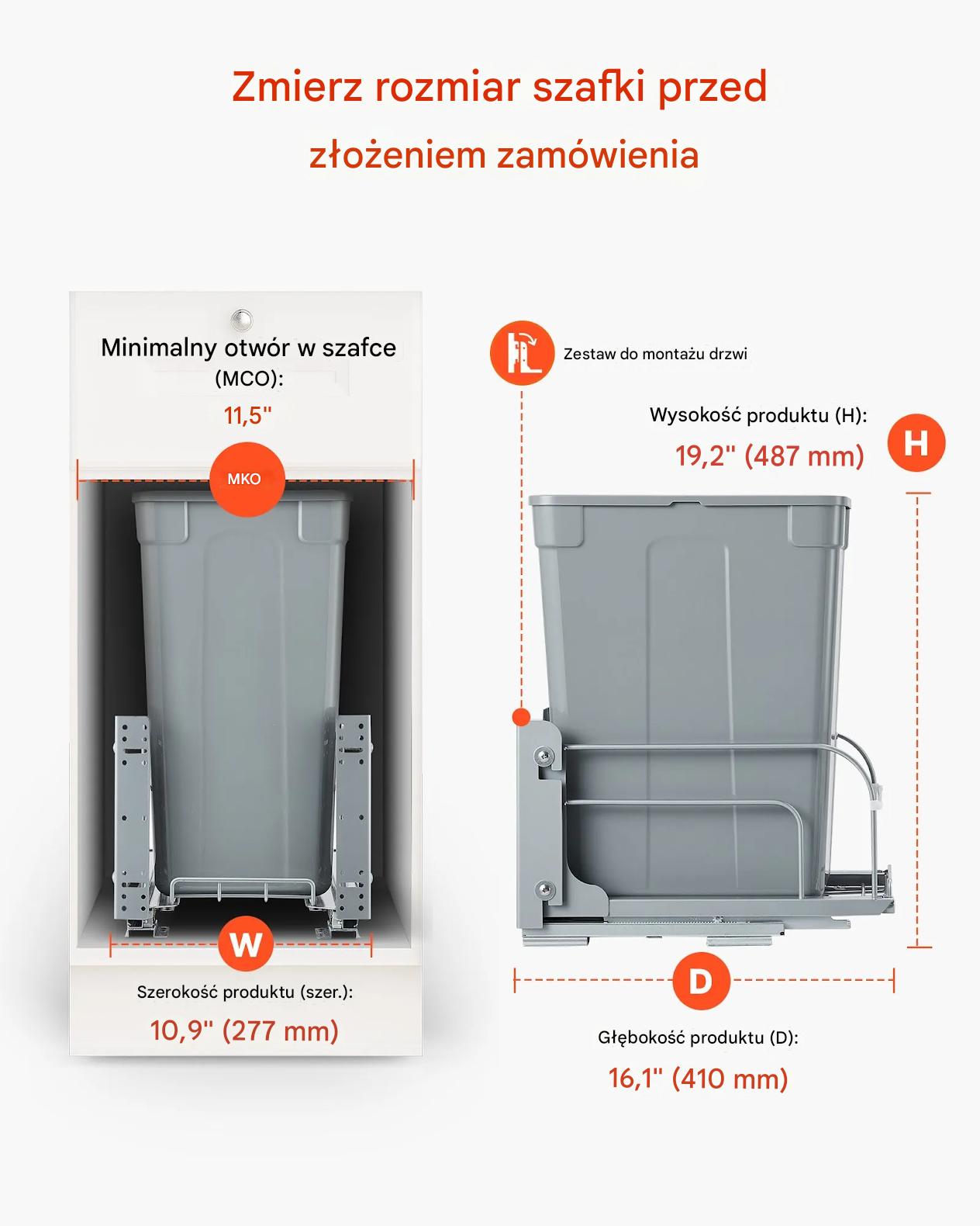 Kosz wysuwany do szafki szuflada soft-close, metalowy system, do kuchni - obrazek 6