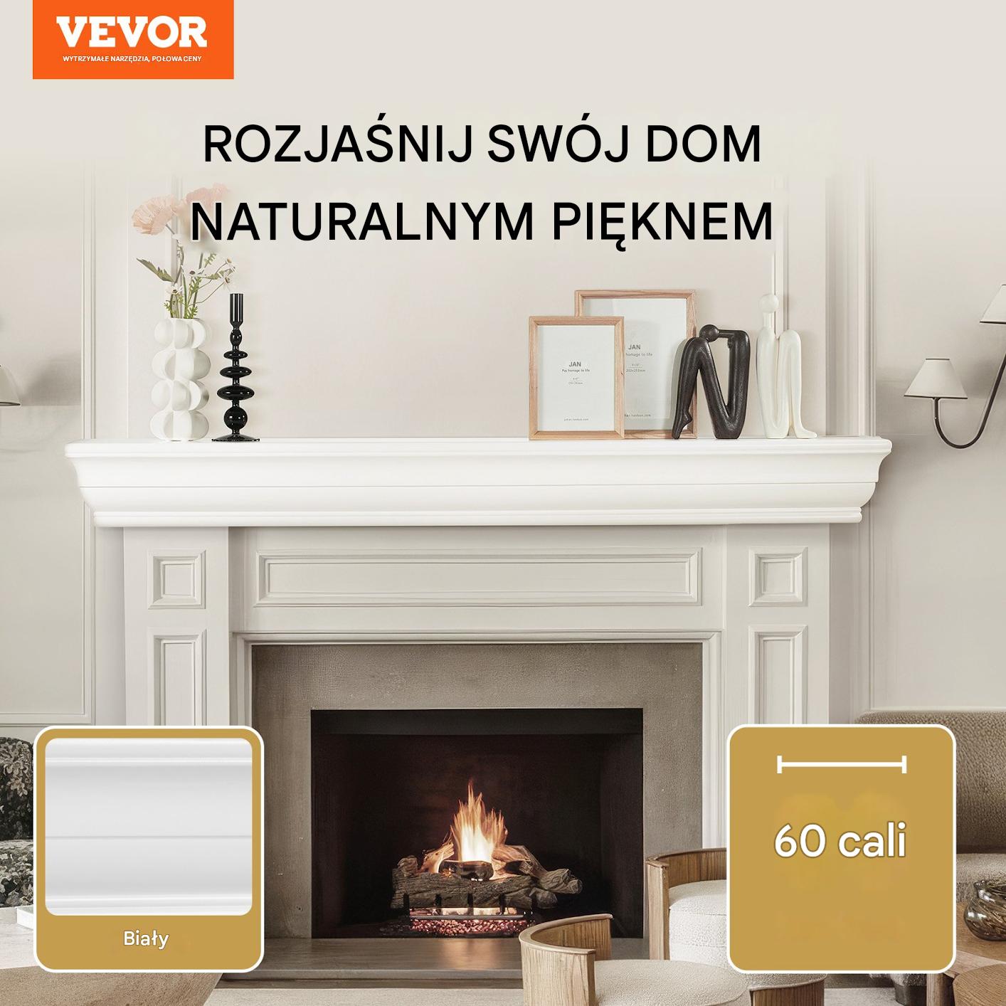 Półka na Kominek 152 cm Drewniana Sosnowa Wisząca do Salonu Biała - obrazek 7