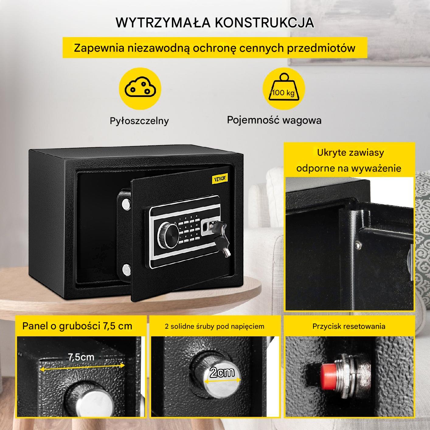 Domowy sejf kasetka zamek elektroniczny Kasa Pancerna 22,6 L - obrazek 3
