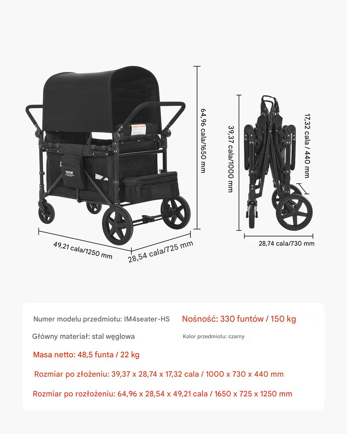 Wózek Wagon dla 4 Dzieci – Wielofunkcyjność Amortyzacja Daszek - obrazek 2