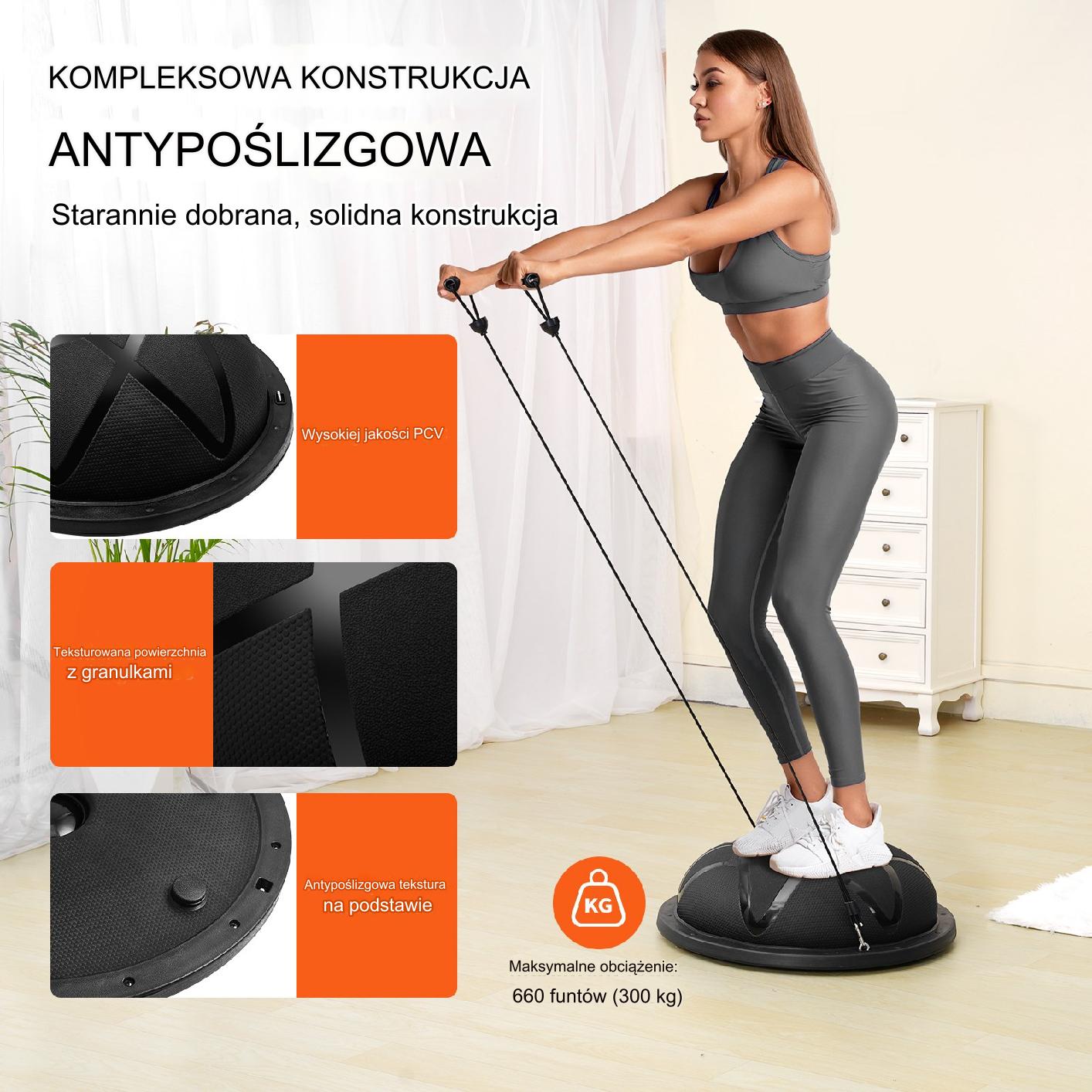 Platforma do balansowania półpiłka balansowa ćwiczeń gimnastyka czarna - obrazek 4