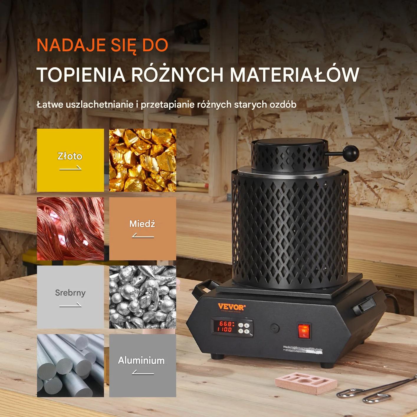 Piec do topienia metali 1350W 1150°C tygiel 1kg i 3kg do złota srebra - obrazek 7