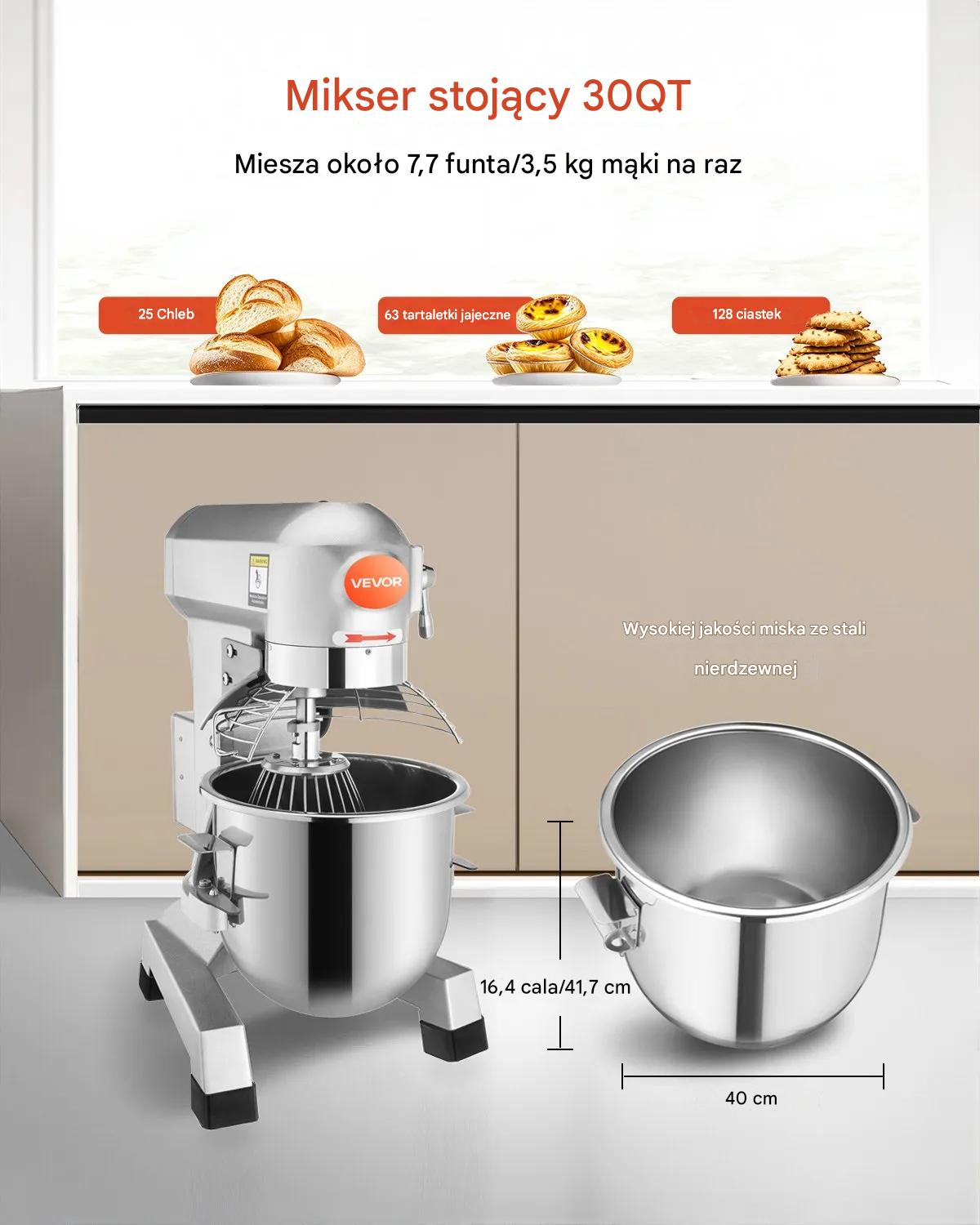 Mikser planetarny gastronomiczny 30L 1100W regulacja prędkości piekarnia - obrazek 5