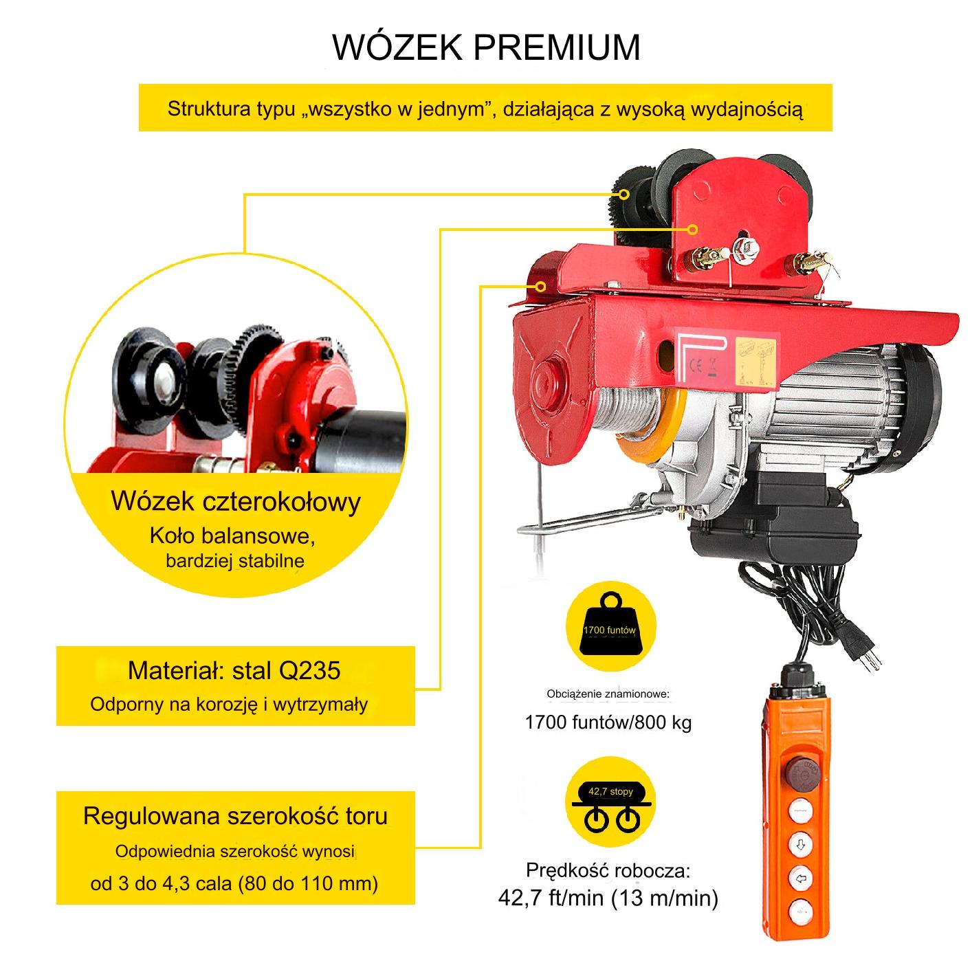 Wciągarka Elektryczna 800 kg 1300W 12 m Wciągnik Linowy Pilot 230V - obrazek 6