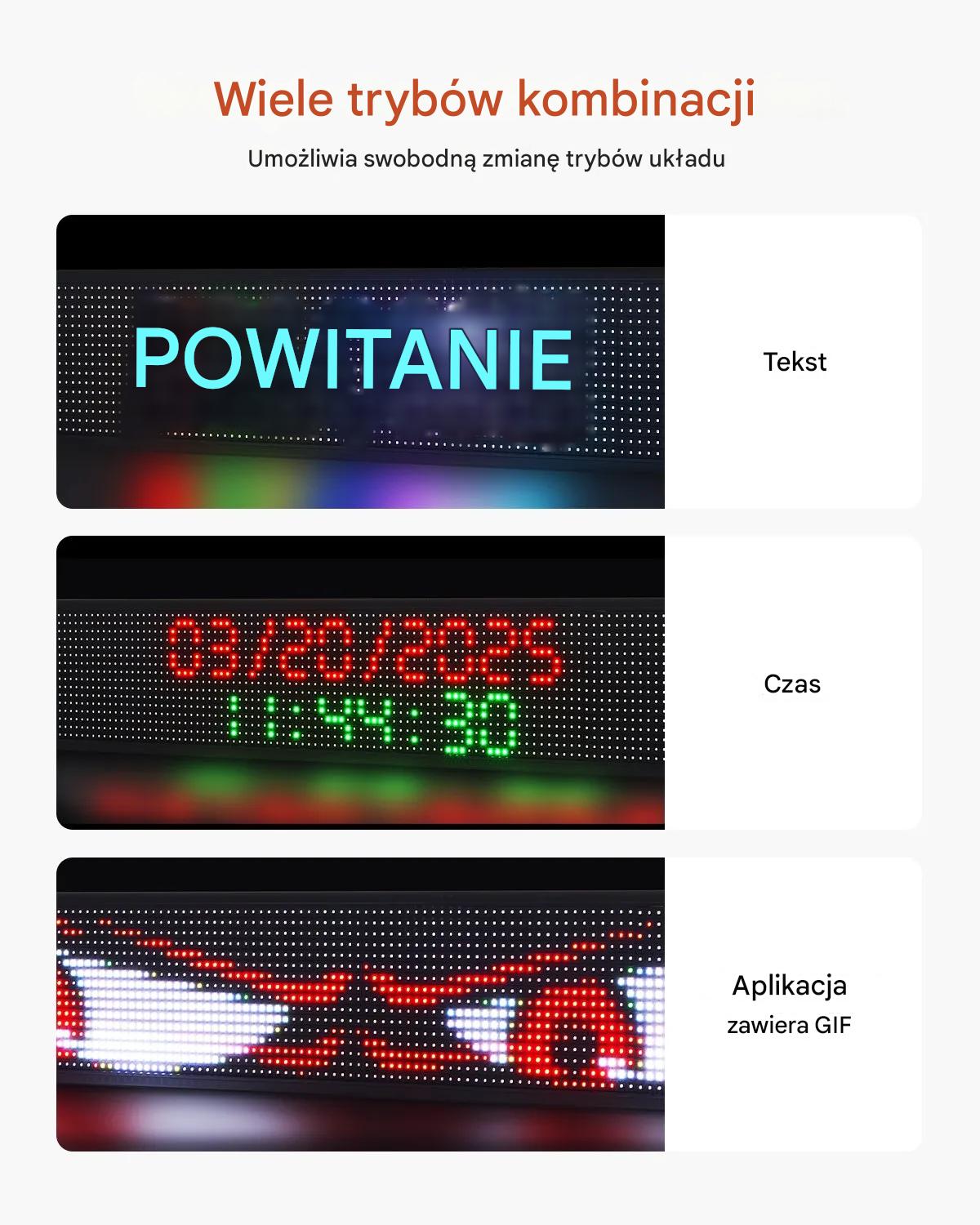 Tablica LED programowalna RGB 132x20cm cm Bluetooth tekst GIF reklama sklep - obrazek 7