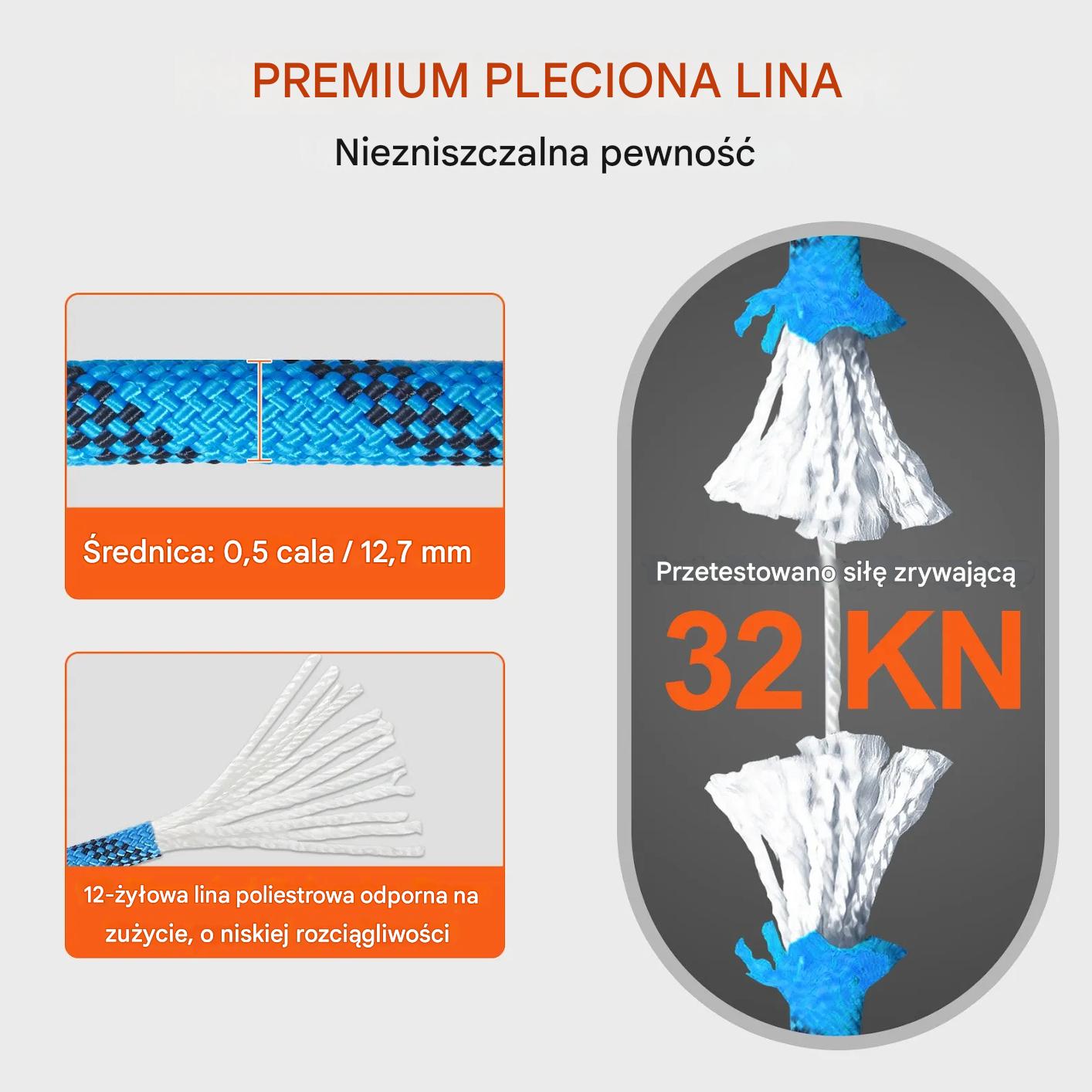 Lina do wspinaczki 12.7mm statyczna 38m niebieska outdoor skały trekking - obrazek 2