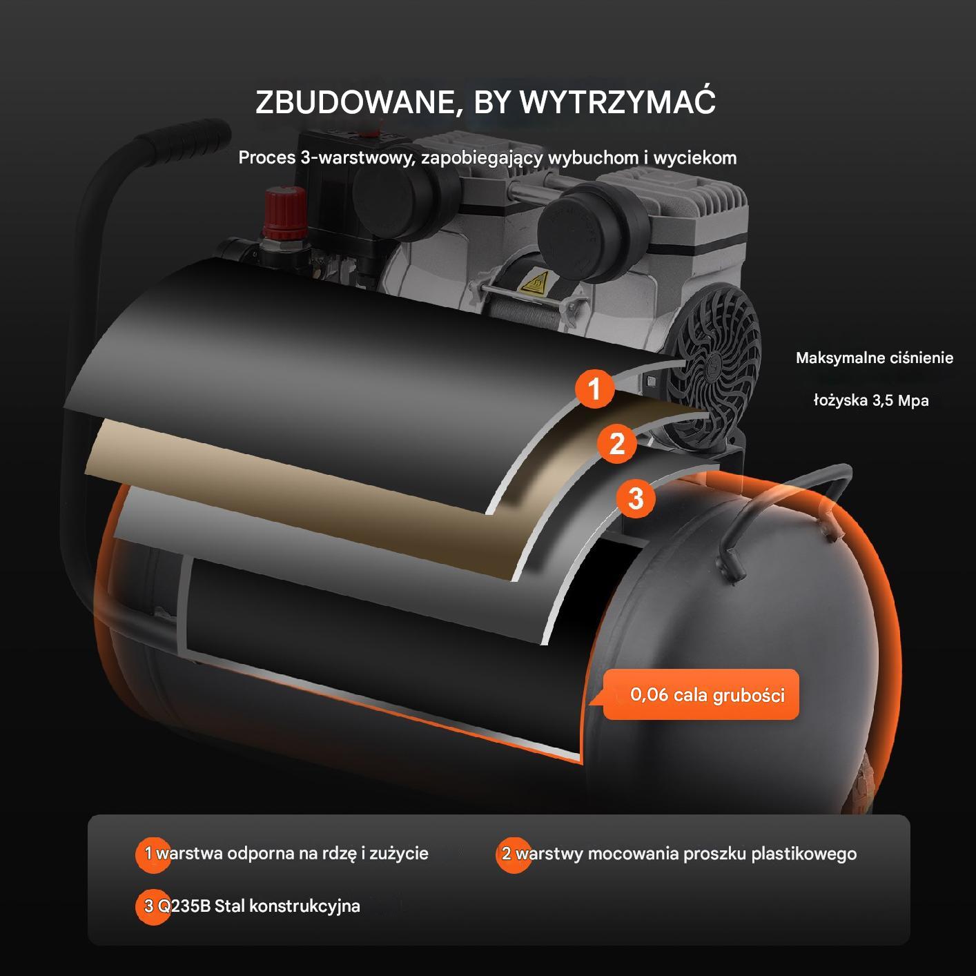 Kompresor powietrza 30L 90PSI – bezolejowy przenośny do warsztatu - obrazek 4
