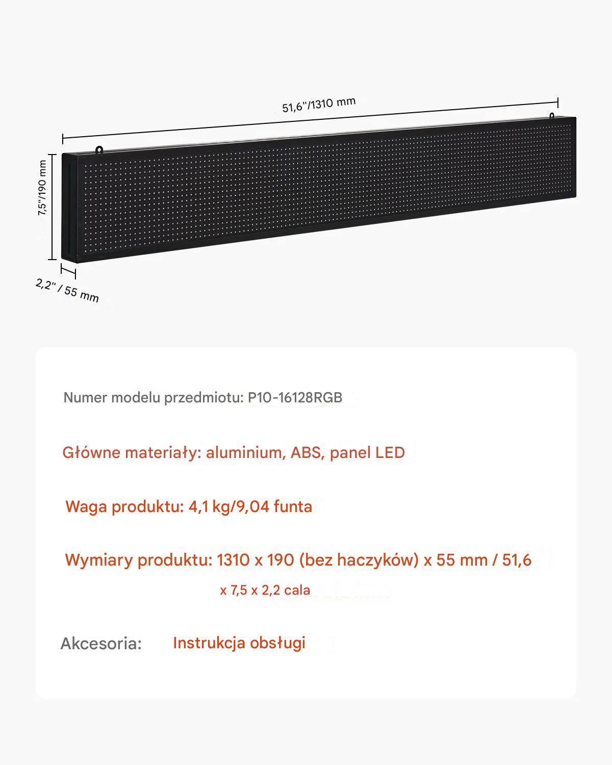 Tablica LED programowalna RGB 132x20cm cm Bluetooth tekst GIF reklama sklep - obrazek 2