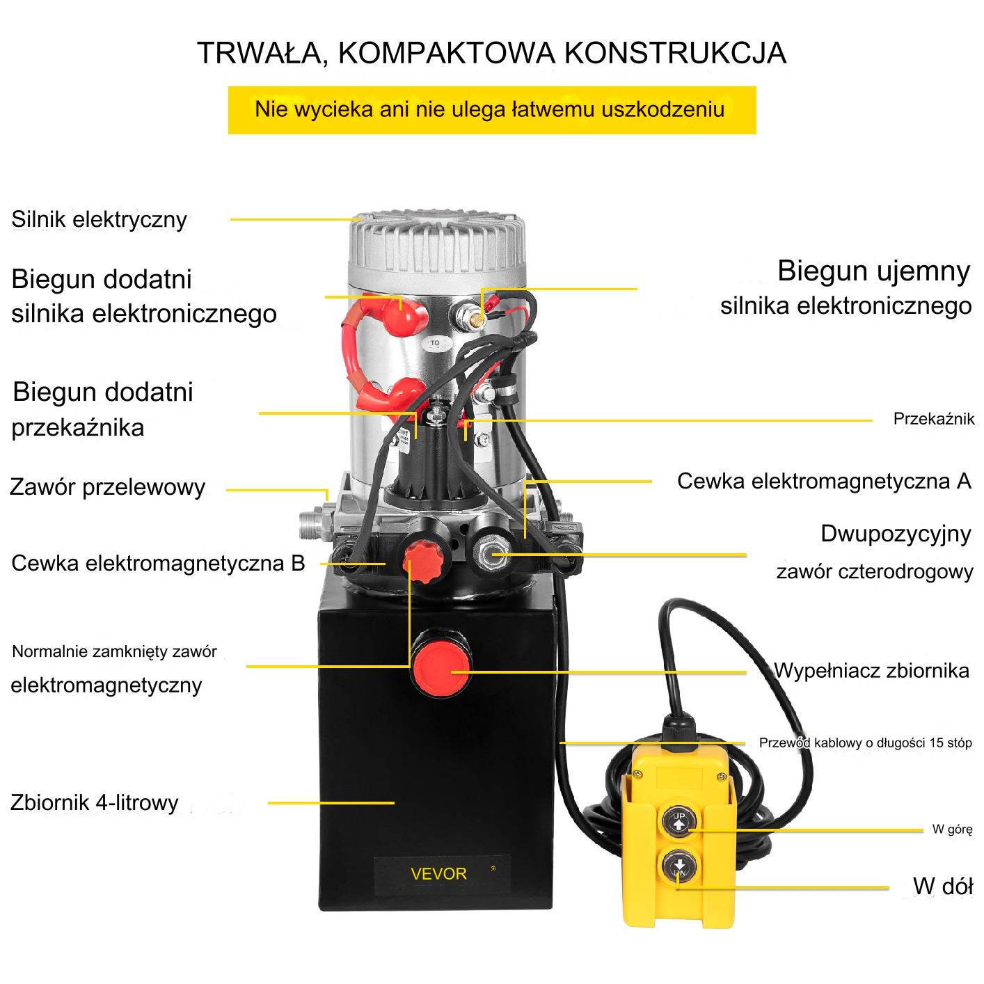 Pompa hydrauliczna 12V DC dwustronna 4L stalowa – do przyczep aut - obrazek 7