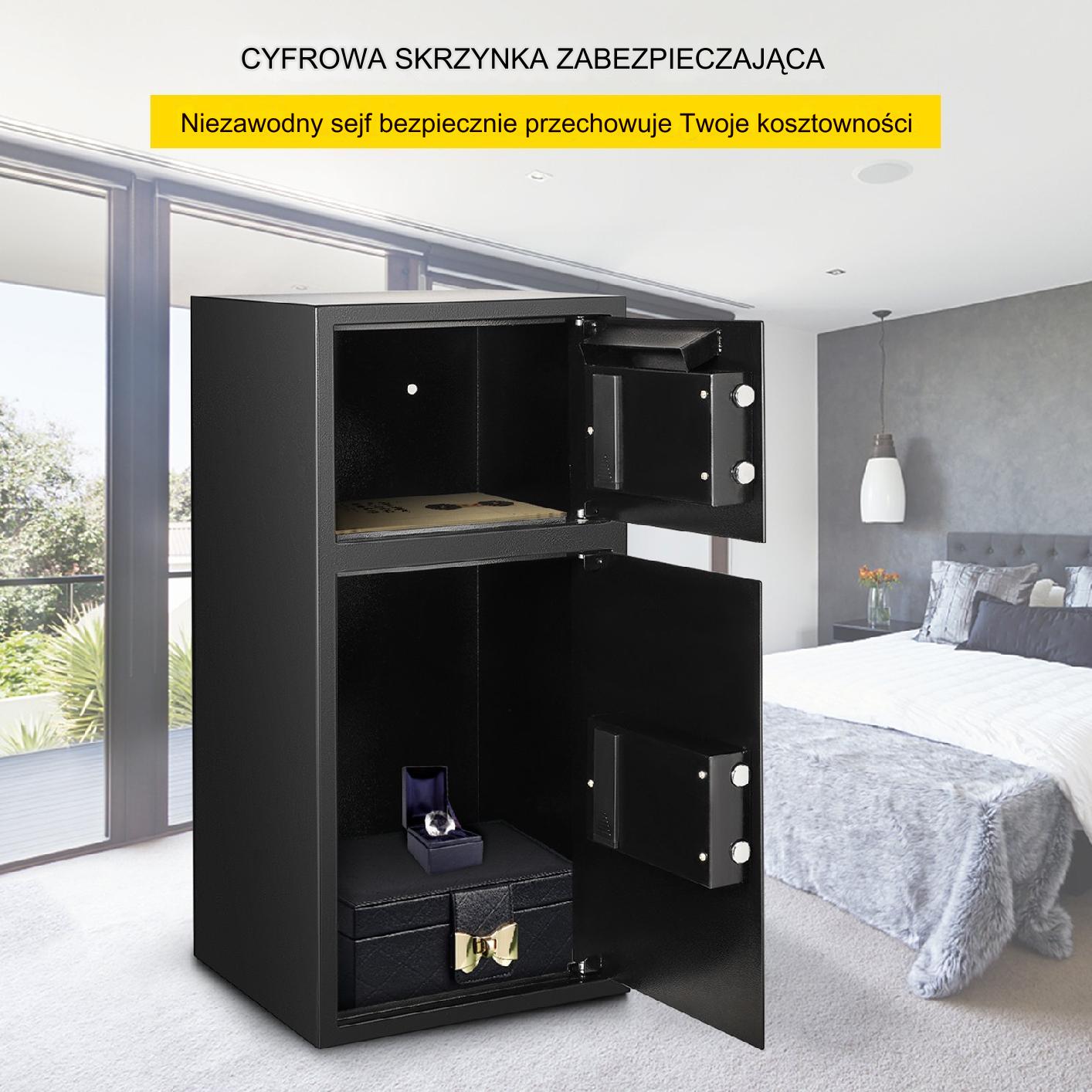 Sejf na szyfr elektroniczny kasetka kasa pancerna domowy +klucz 74 L - obrazek 7