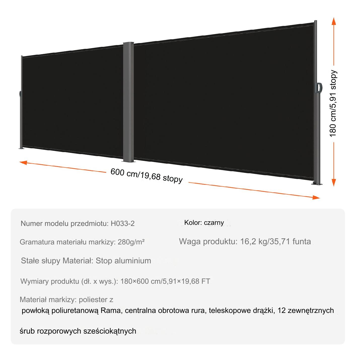 Czarny Wysuwany Panel Brama Patio - obrazek 2