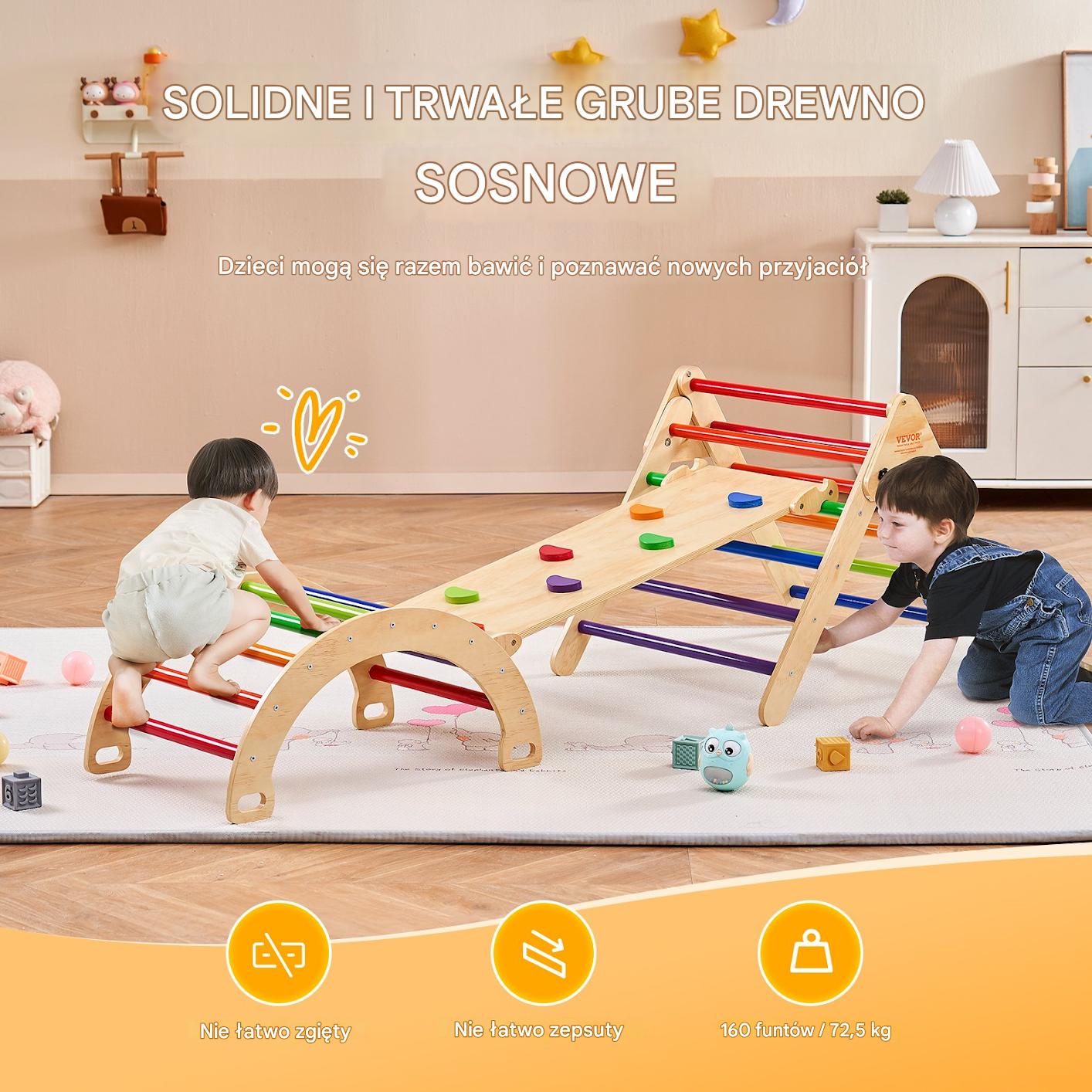 Drewniany Domowy Plac Zabaw Zestaw Wspinaczkowy dla dzieci 5w1 - obrazek 3