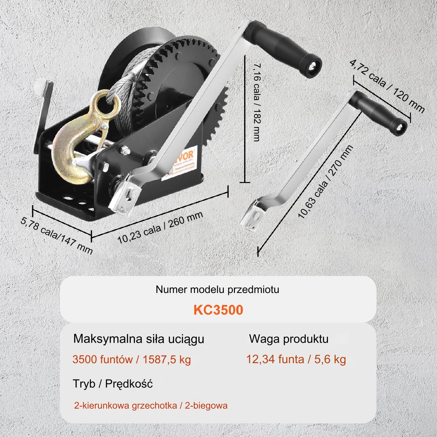 Wciągarka Ręczna z Korbą 1587 kg - obrazek 2