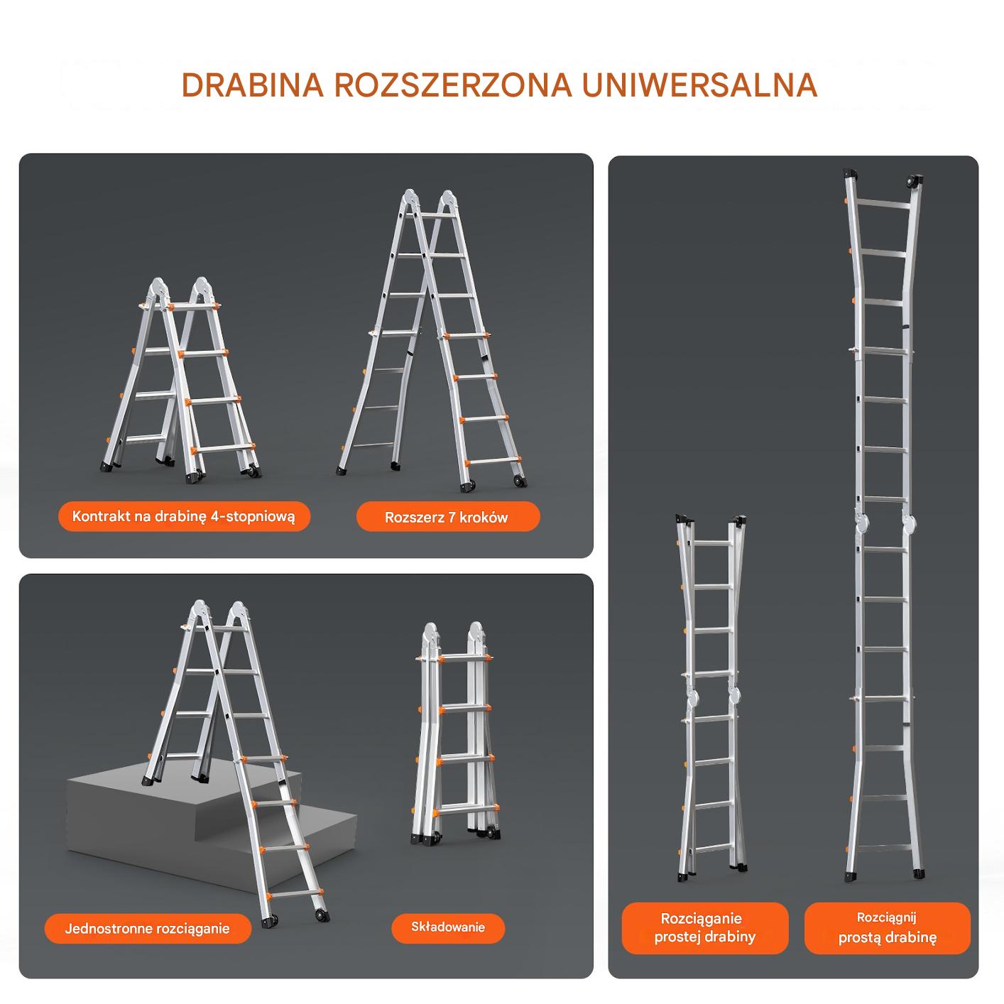 Drabina składana teleskopowa aluminiowa – 4 m - obrazek 4