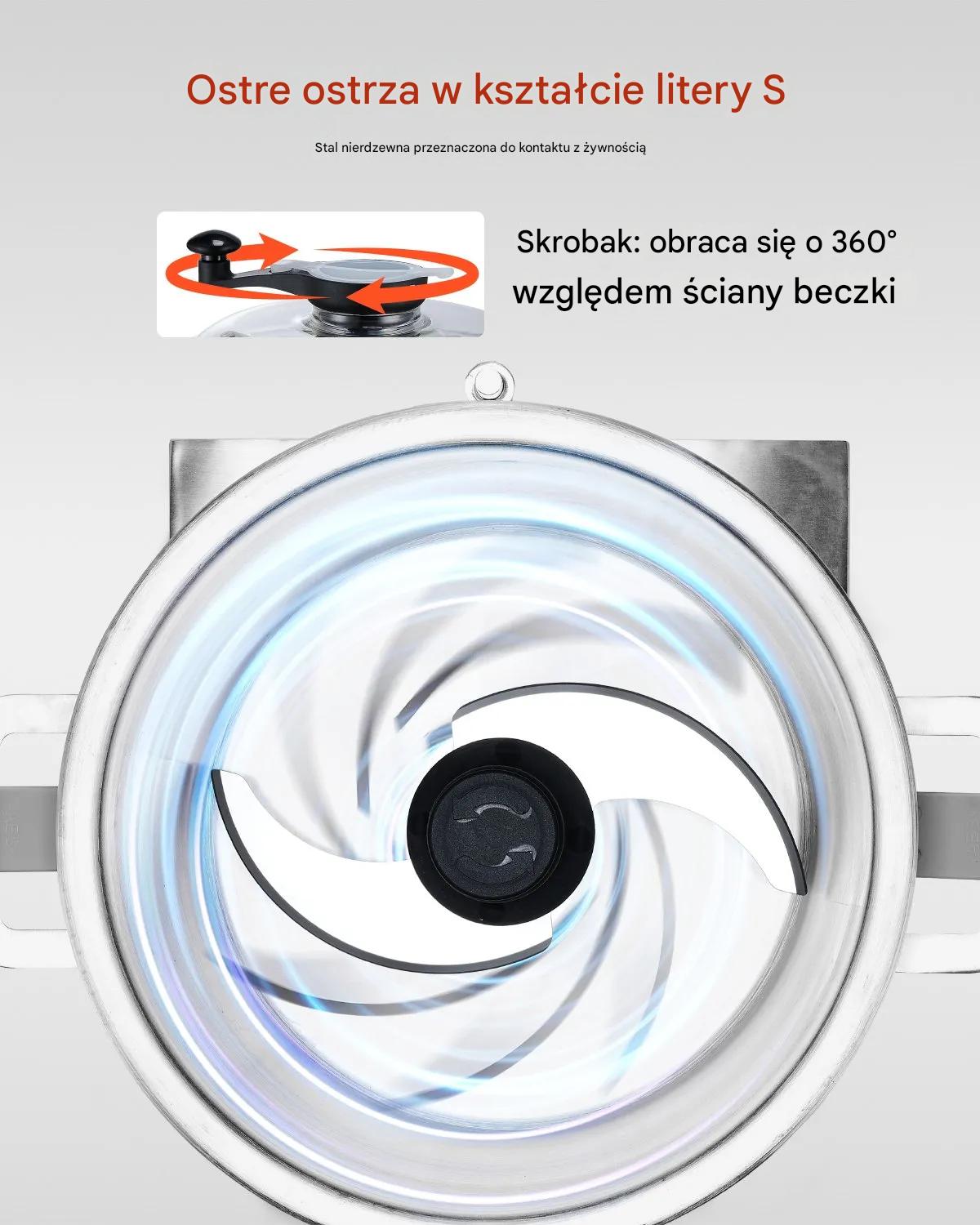 Robot kuchenny 18L ze stali nierdzewnej, siekacz z ostrzem S, warzywa owoce - obrazek 4