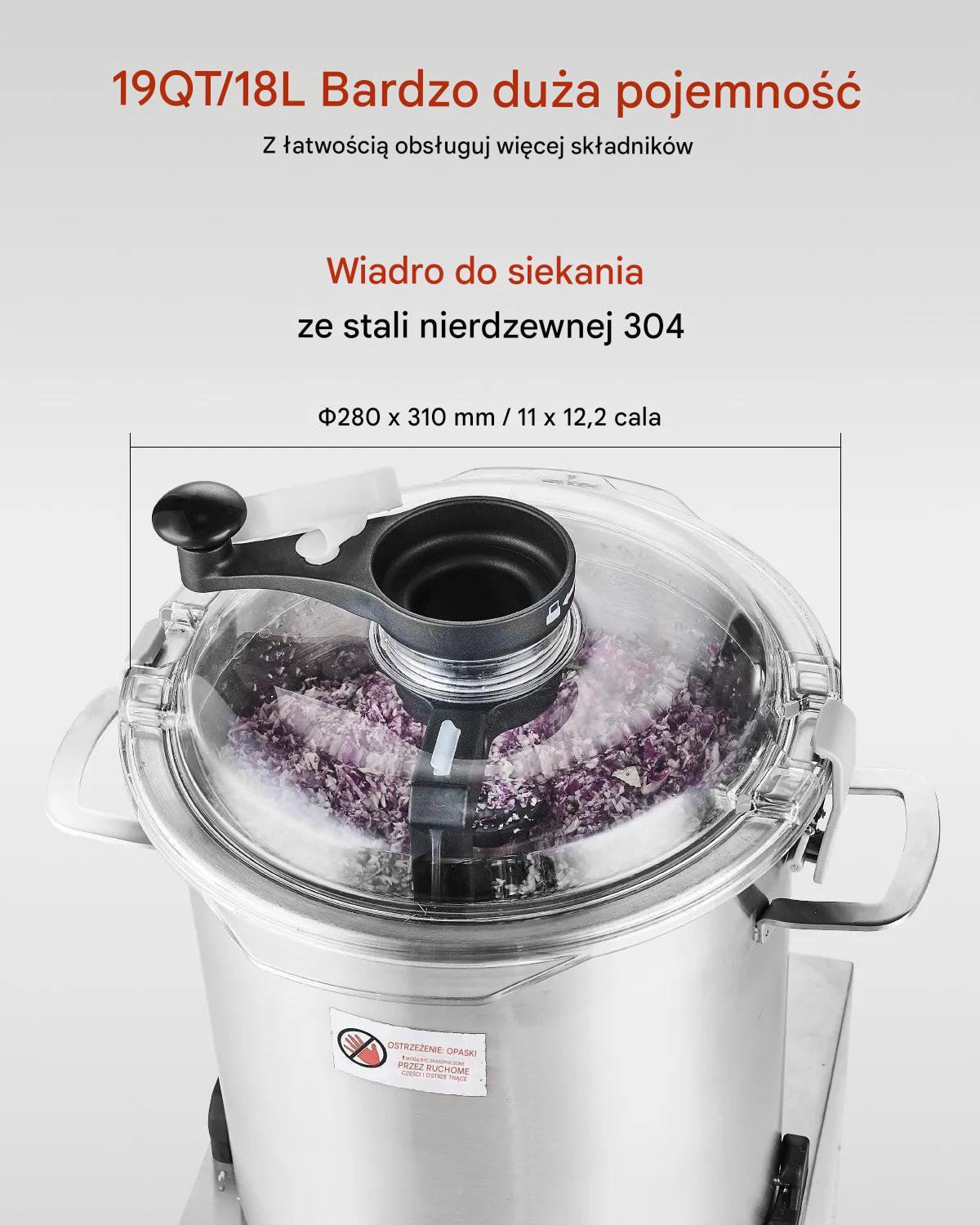 Robot kuchenny 18L ze stali nierdzewnej, siekacz z ostrzem S, warzywa owoce - obrazek 6