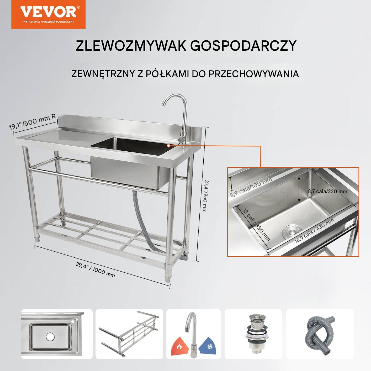 Zlew gastronomiczny basen zlewozmywak gospodarczy + blat 100x50 cm - obrazek 3