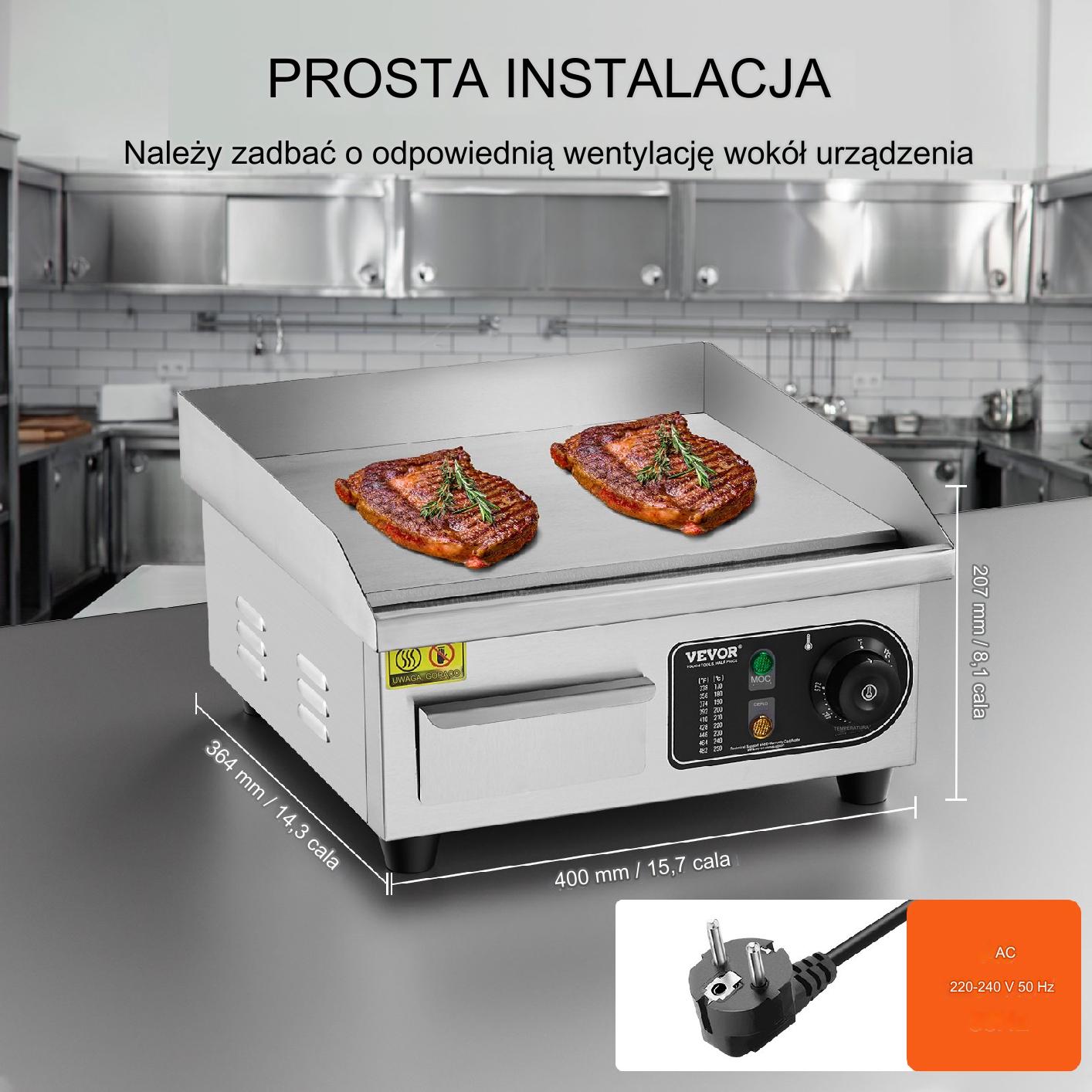 Płyta grzewcza grill 40 cm 2000W profesjonalna – do gastronomii stacjonarna - obrazek 4