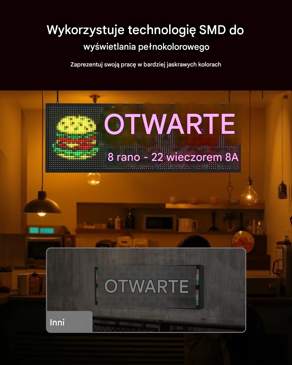 Tablica LED programowalna RGB 100x35 cm Bluetooth tekst GIF reklama sklep - obrazek 3