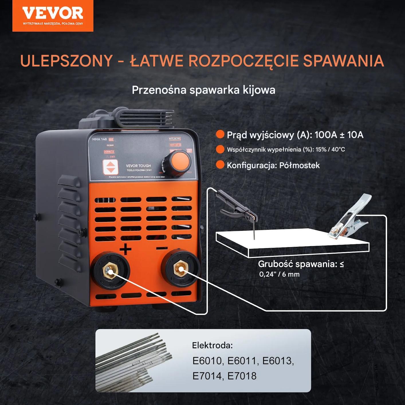 Spawarka inwertorowa 220V 140A MMA TIG LED przenośna z funkcją Hot Start - obrazek 3