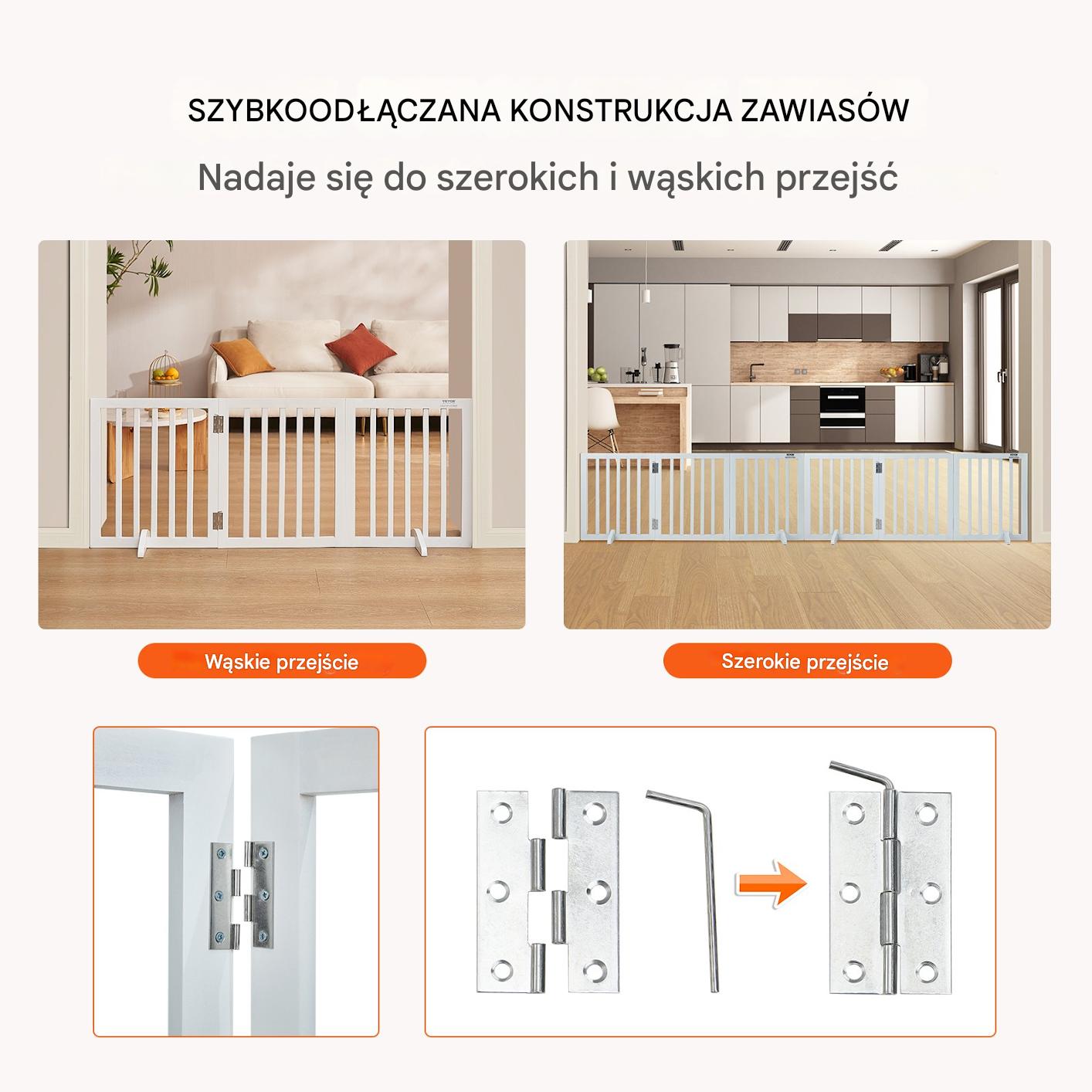 Bramka dla psa wolnostojąca 60x150cm składana biała do domu ogrodu - obrazek 3