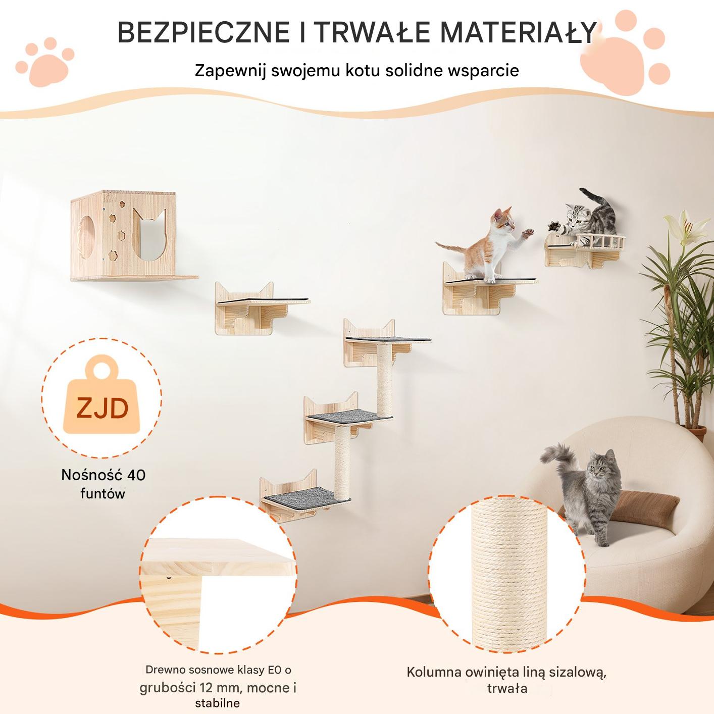 Wiszące Półki dla Kota Zestaw 5-częściowy - obrazek 3