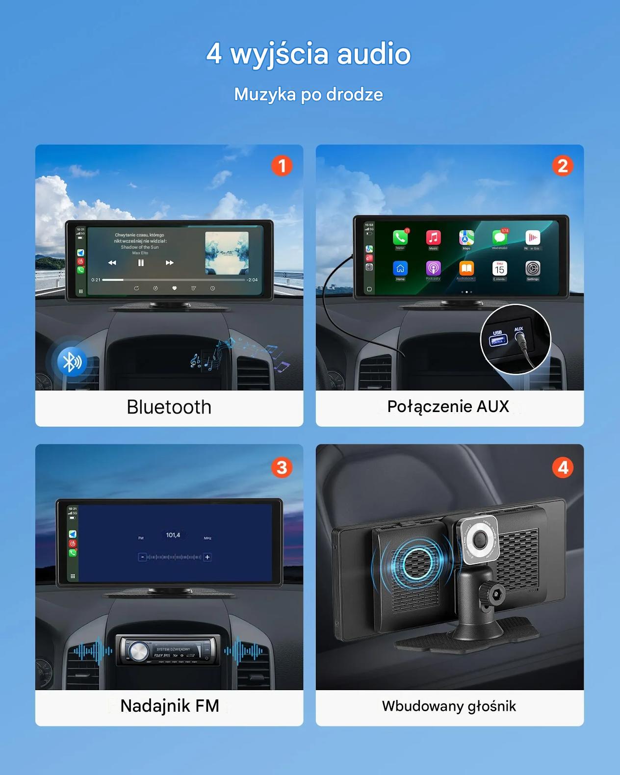 Ekran samochodowy 10'' CarPlay Radio Android Auto BT GPS kamery - obrazek 5