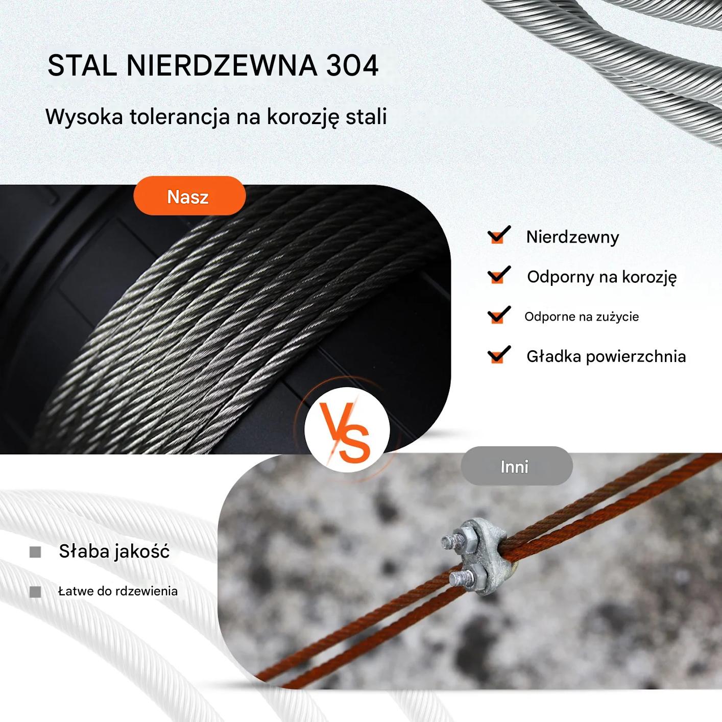 Stalowy kabel lotniczy 4,8 mm 7x19 152 m T304, linka wciągarki - obrazek 3