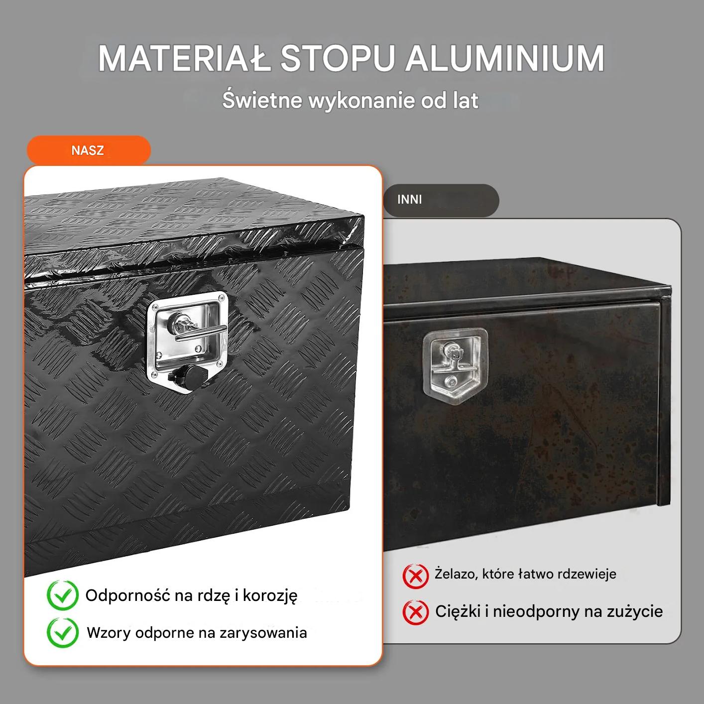 Skrzynka narzędziowa 76×35×40 cm aluminiowa, wodoodporna z zamkiem - obrazek 5