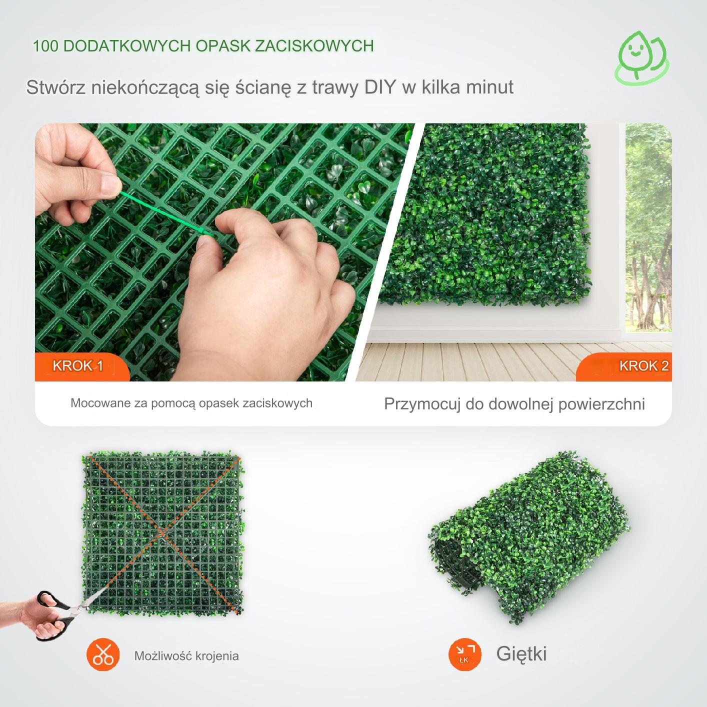 Sztuczna Trawa Panel Bukszpan 24szt 50x50cm – Dekoracja Ogród Prywatność - obrazek 5