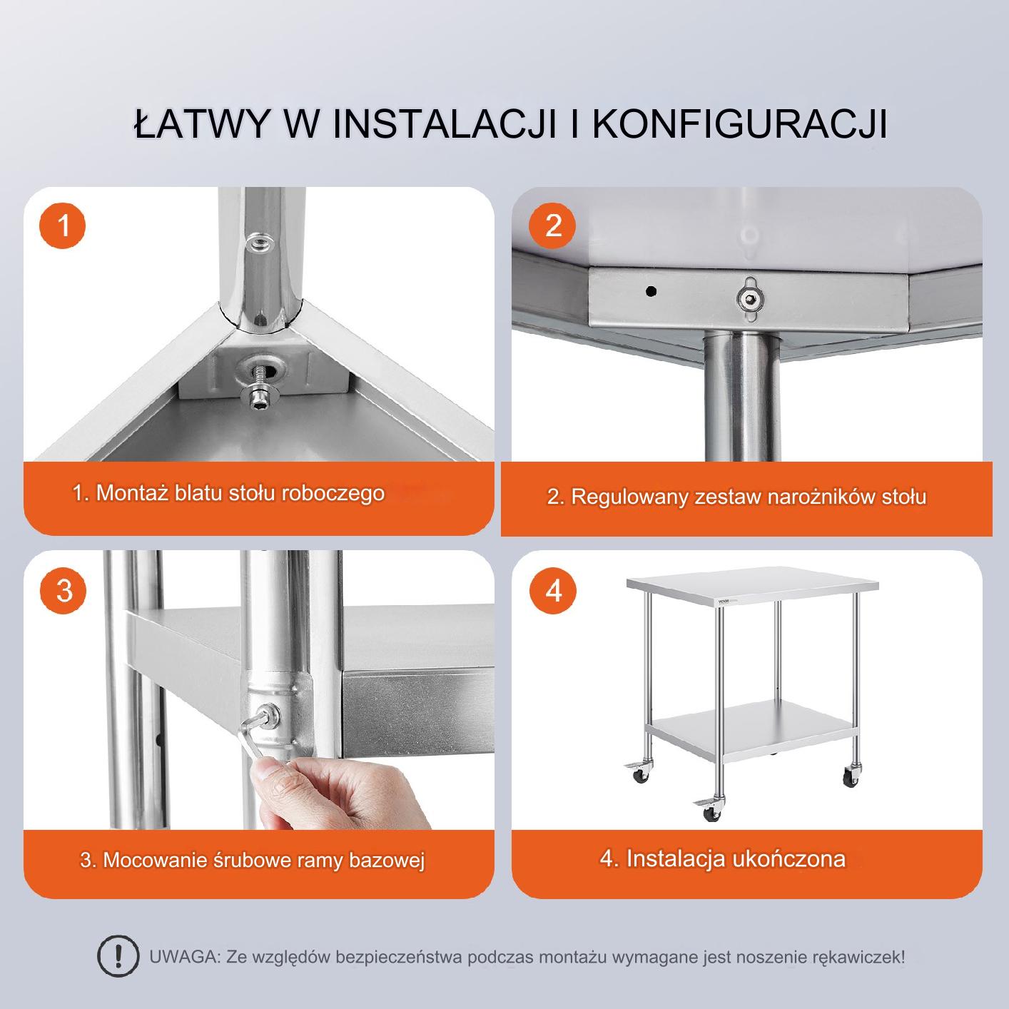 Stół blat roboczy nierdzewny 76x91cm 4 kółka stal gastronomia mobilny - obrazek 4