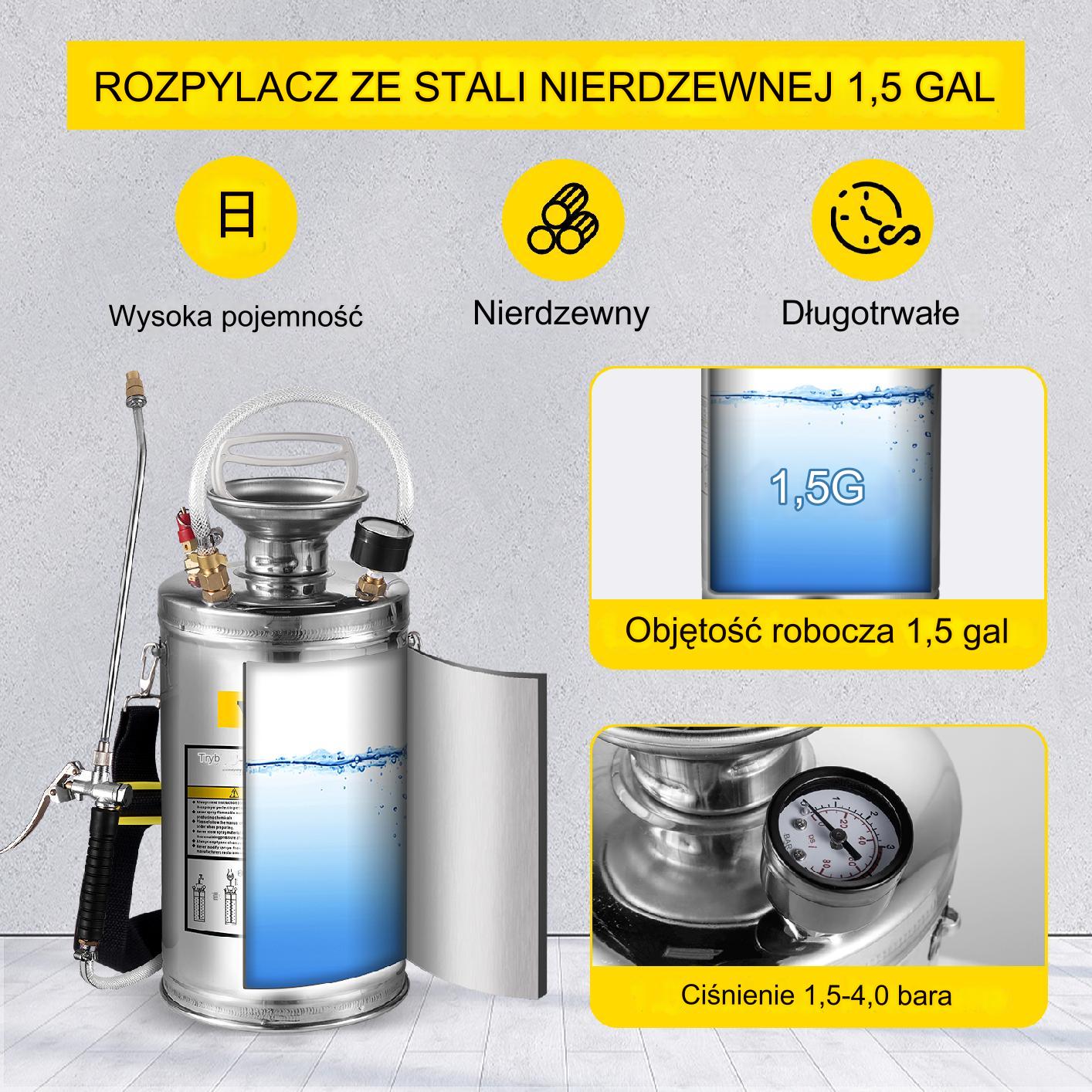 Opryskiwacz ciśnieniowy stal nierdzewna 6 L - obrazek 3