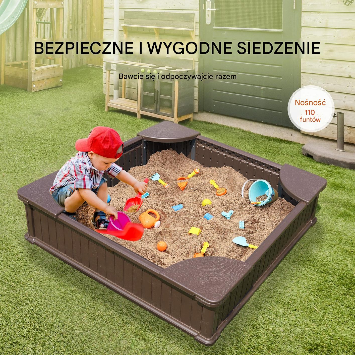Piaskownica kwadratowa plastikowa zamykana z pokrywą 123x123 cm - obrazek 3
