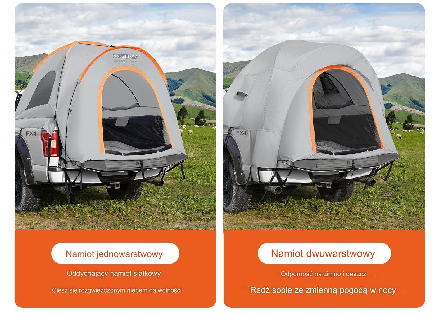 Namiot samochodowy pickup wodoodporny mocny szary 160 cm 165 cm 170 cm Pro - obrazek 4