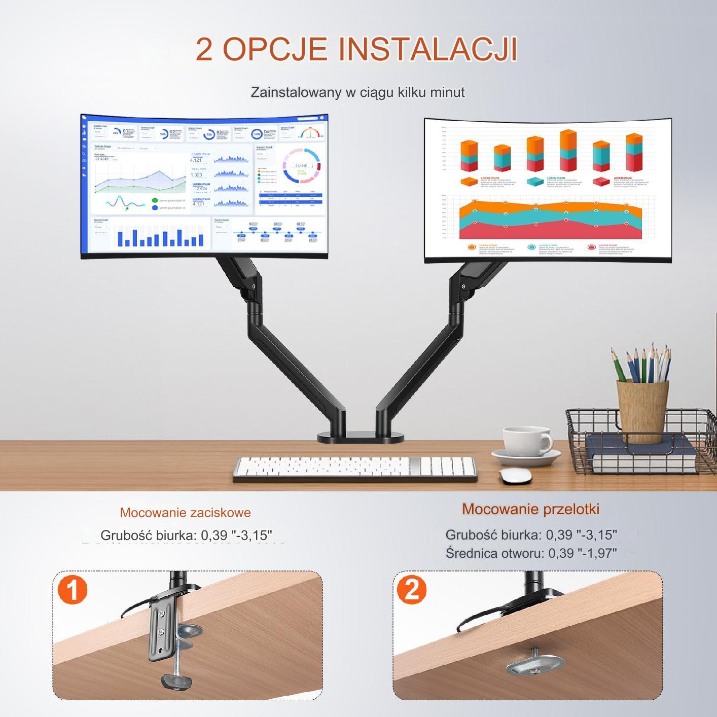 Uchwyt na dwa monitory podwójny uchwyt biurkowy do monitorów 13"-35" - obrazek 6