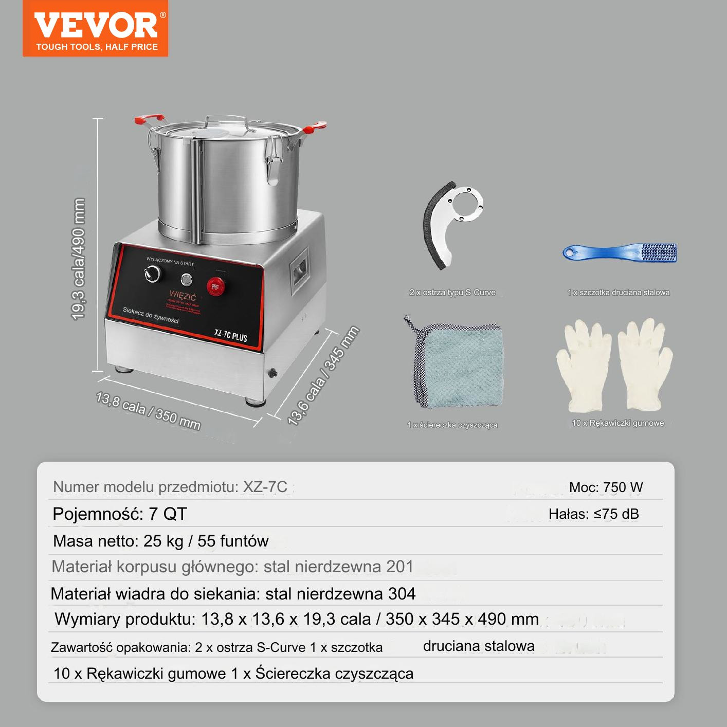 Cutter mikser szatkownica blender mikser gastronomiczny 750W 7,71L - obrazek 2
