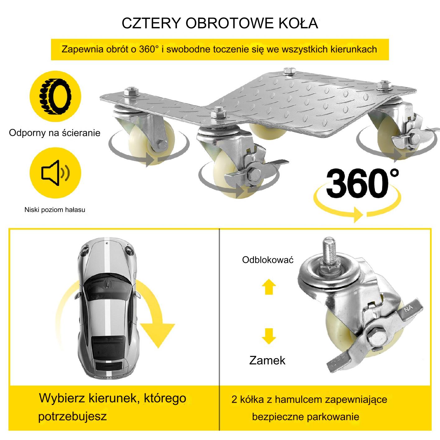 Wózki pod koła 2szt 680kg – do przestawiania aut w warsztacie - obrazek 2