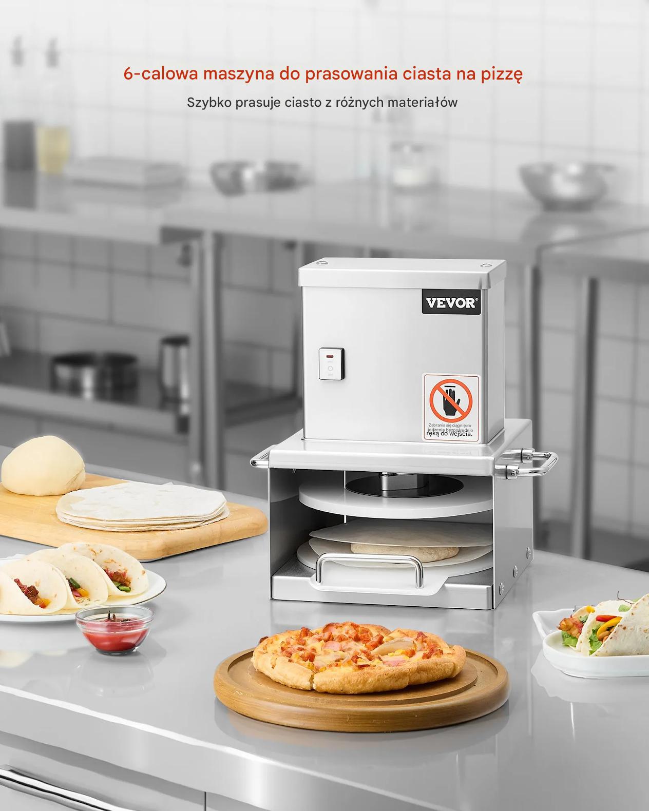Prasa do ciasta pizza 15cm elektryczna stalowa regulacja grubości + papiery - obrazek 3